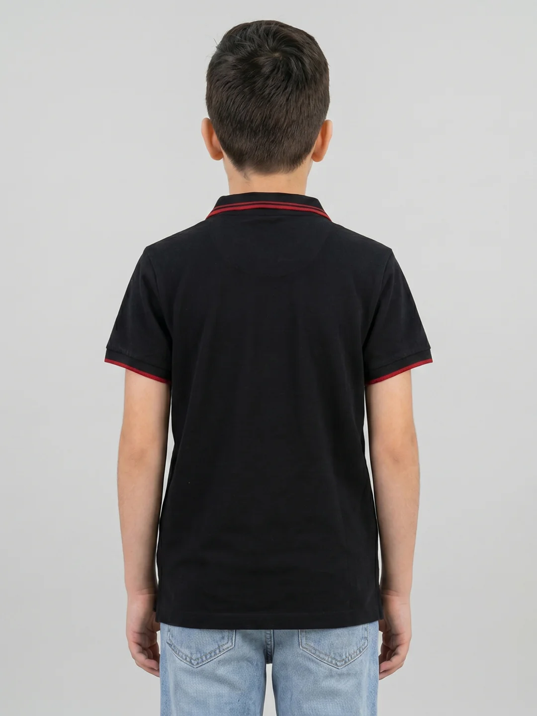 Boys Black Printed Collar Half Sleeve T-Shirt - Image 4