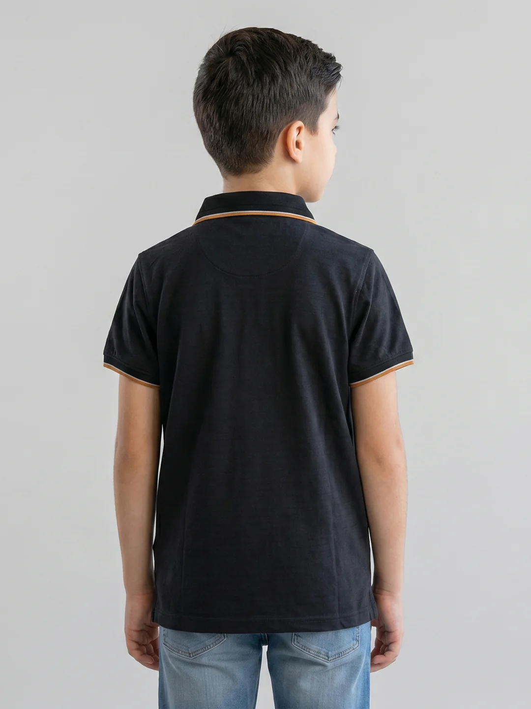 Boys Black Printed Collar Half Sleeve T-Shirt - Image 4