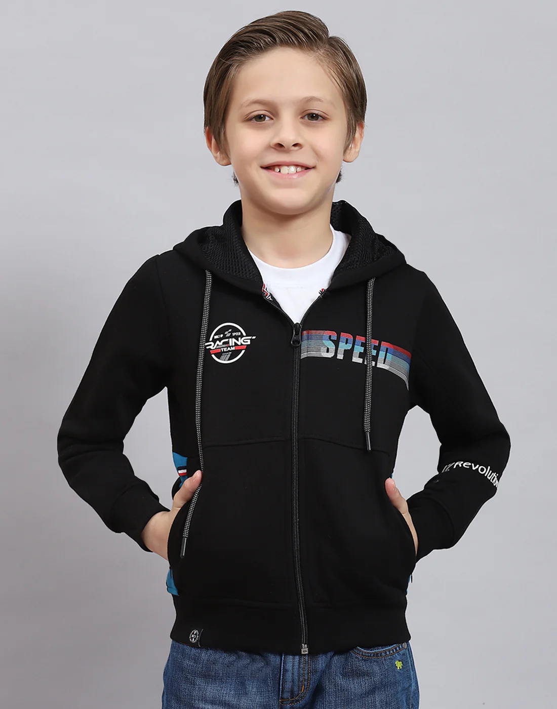 Boys Black Printed Hooded Full Sleeve Sweatshirt - Image 2