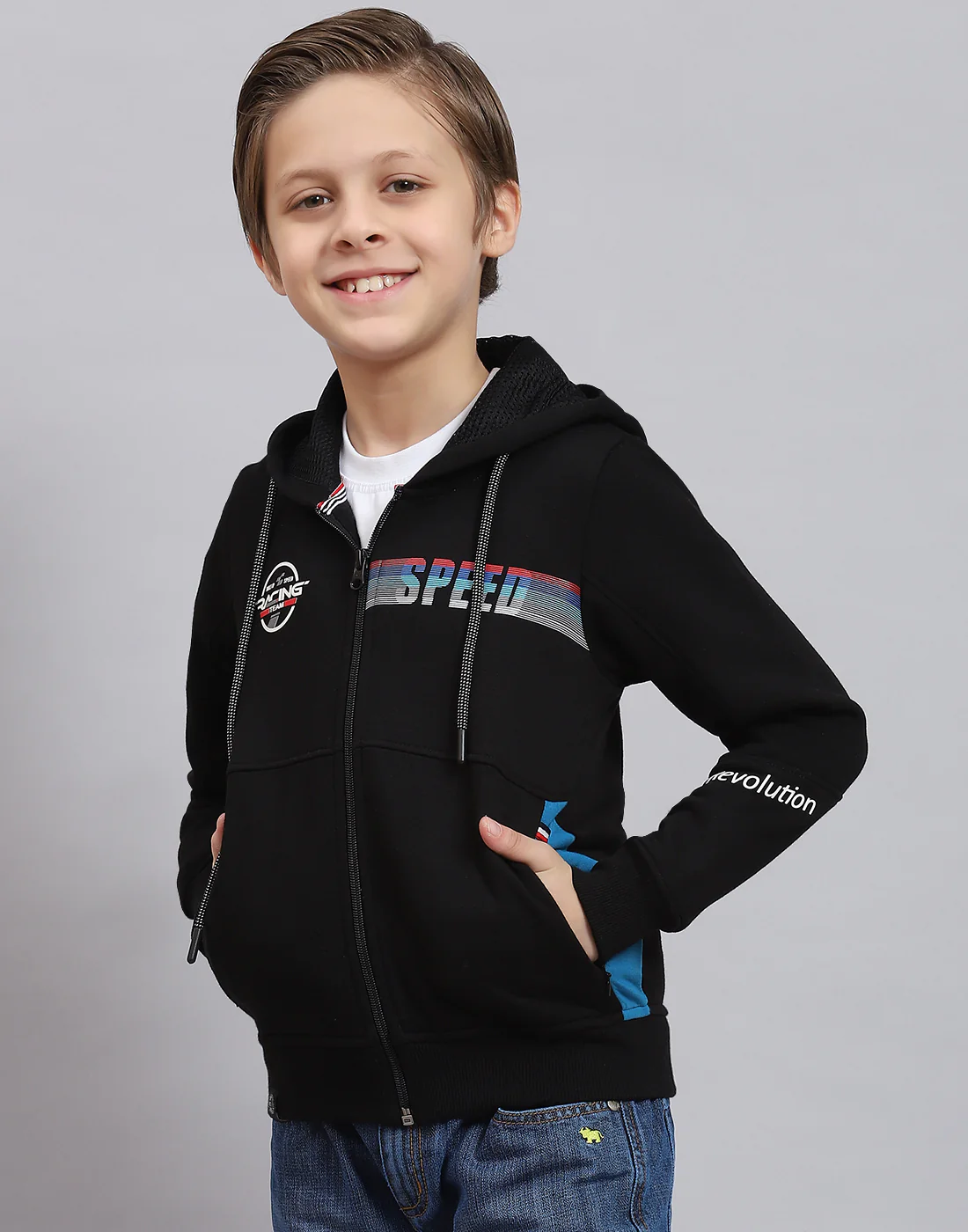 Boys Black Printed Hooded Full Sleeve Sweatshirt - Image 3
