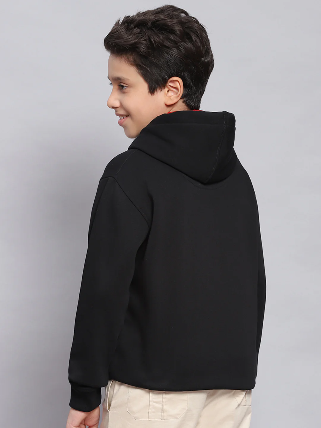 Boys Black Printed Hooded Full Sleeve Sweatshirt - Image 5