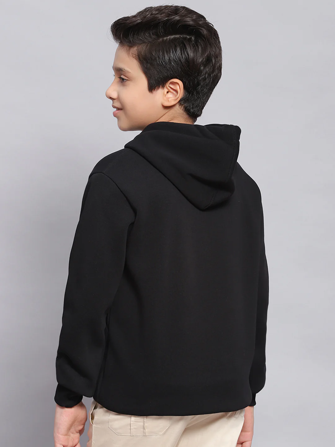 Boys Black Printed Hooded Full Sleeve Sweatshirt - Image 5