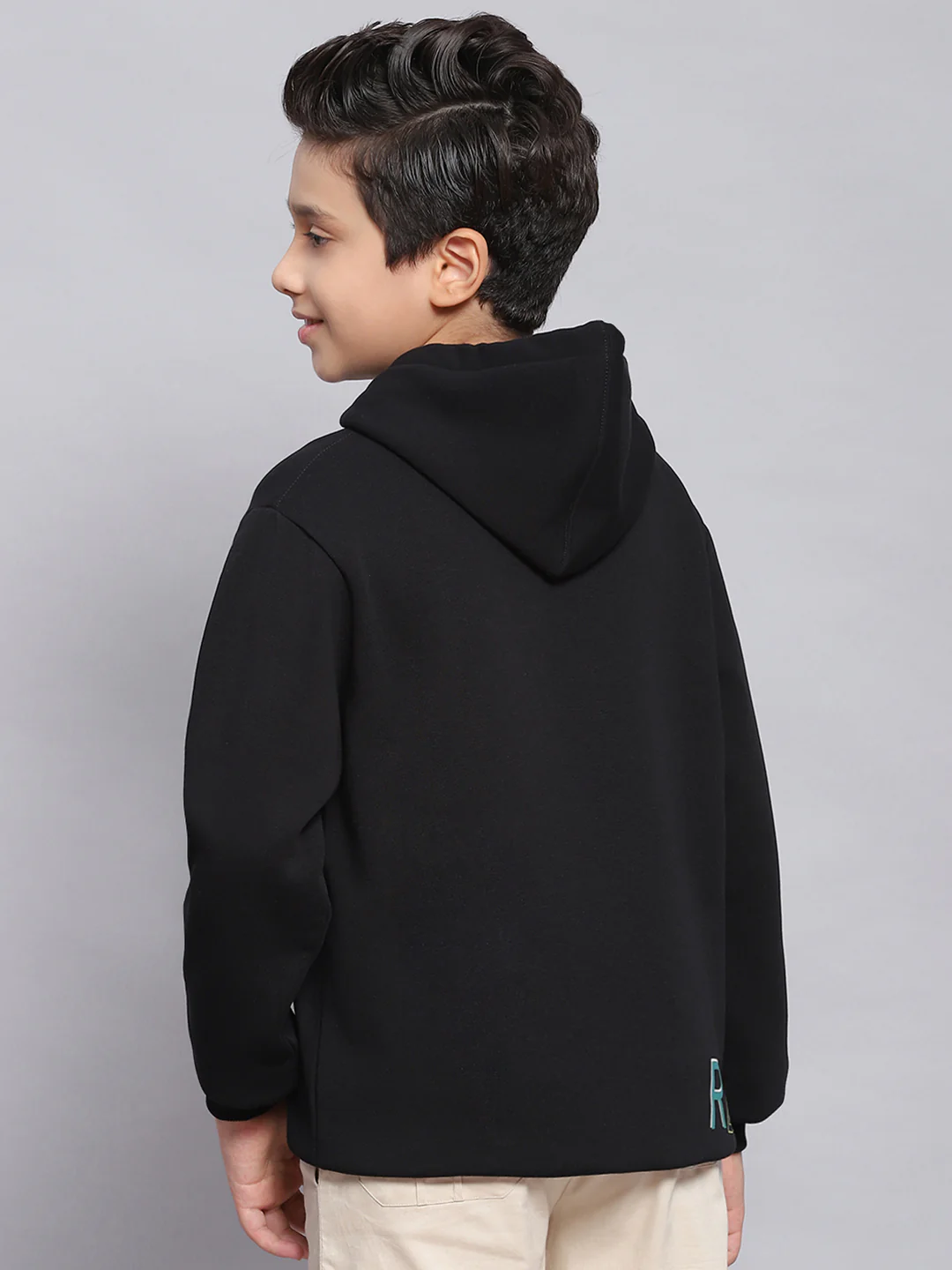 Boys Black Printed Hooded Full Sleeve Sweatshirt - Image 5