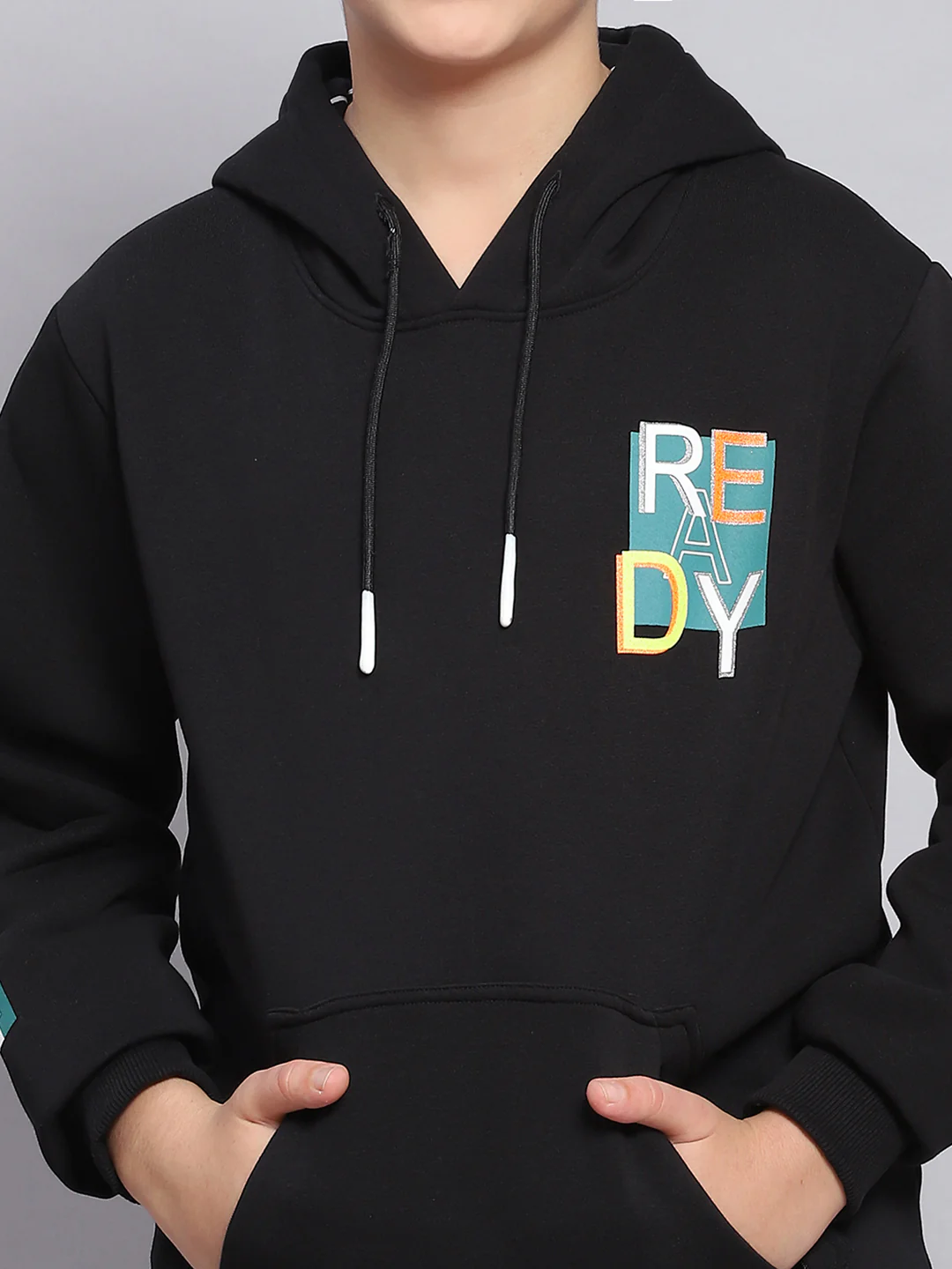 Boys Black Printed Hooded Full Sleeve Sweatshirt - Image 6