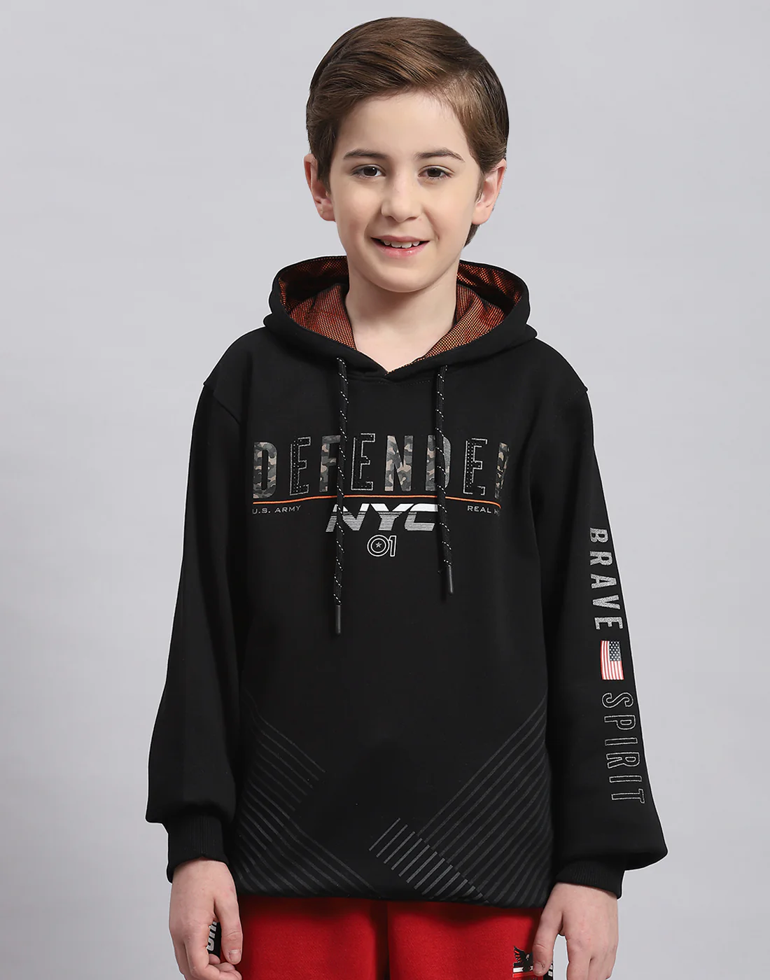 Boys Black Printed Hooded Full Sleeve Sweatshirt - Image 2