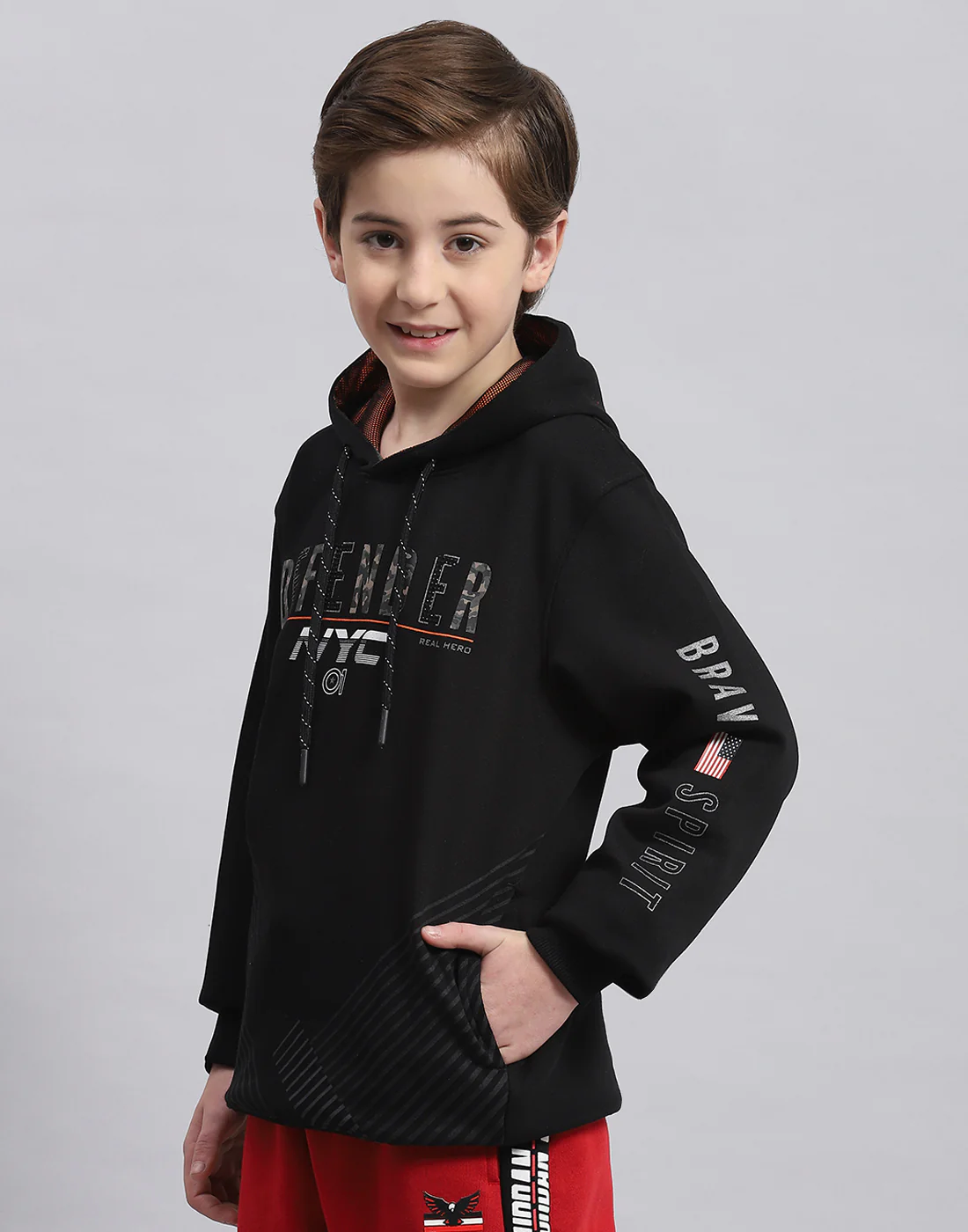 Boys Black Printed Hooded Full Sleeve Sweatshirt - Image 3