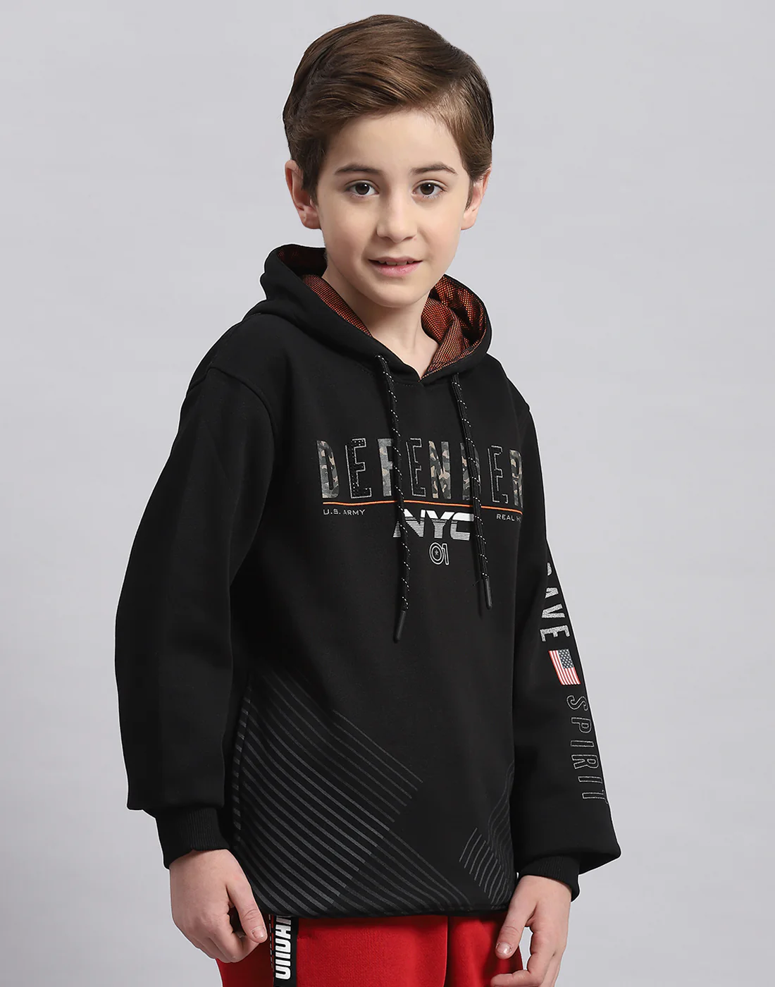 Boys Black Printed Hooded Full Sleeve Sweatshirt - Image 4