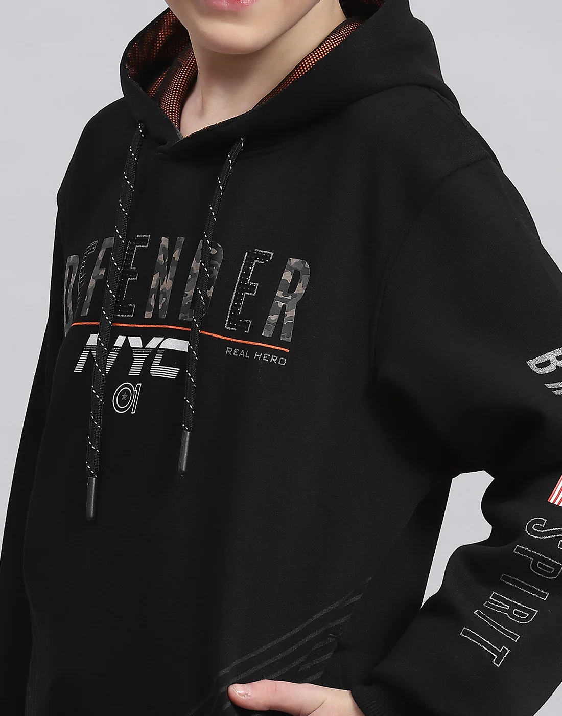 Boys Black Printed Hooded Full Sleeve Sweatshirt - Image 6