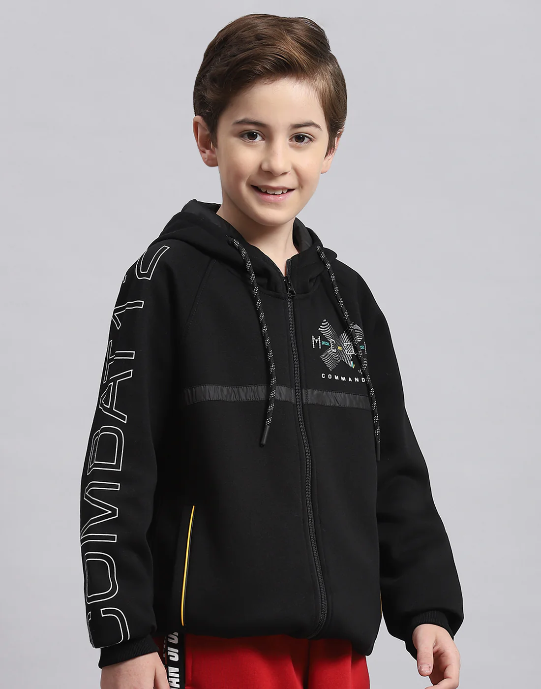Boys Black Printed Hooded Full Sleeve Sweatshirt - Image 4