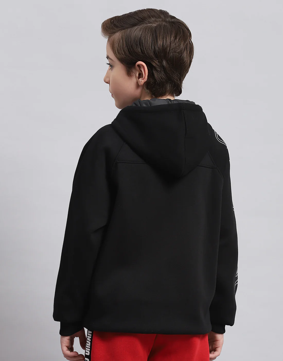 Boys Black Printed Hooded Full Sleeve Sweatshirt - Image 5