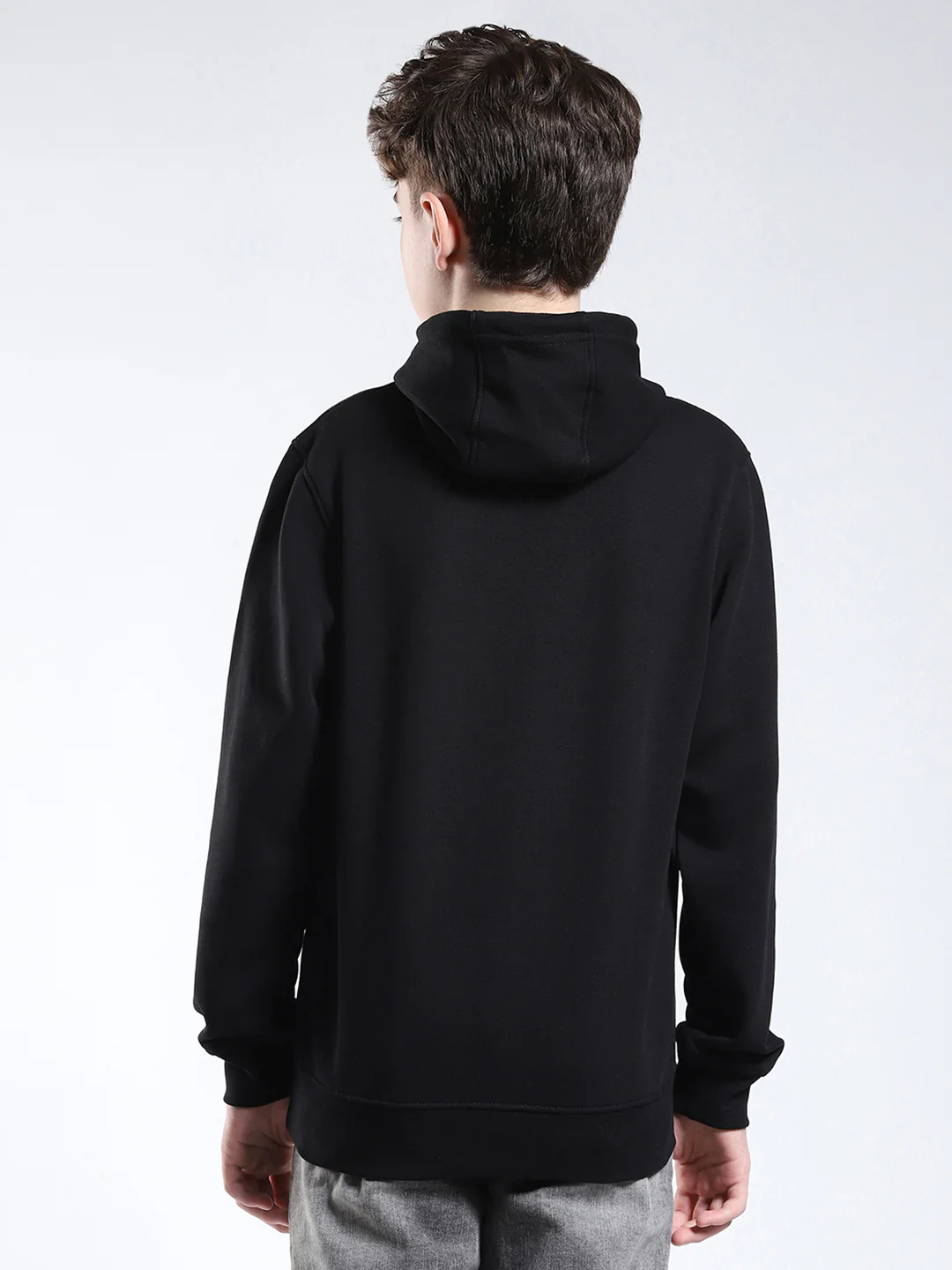 Boys Black Printed Hooded Full Sleeve Sweatshirt - Image 5