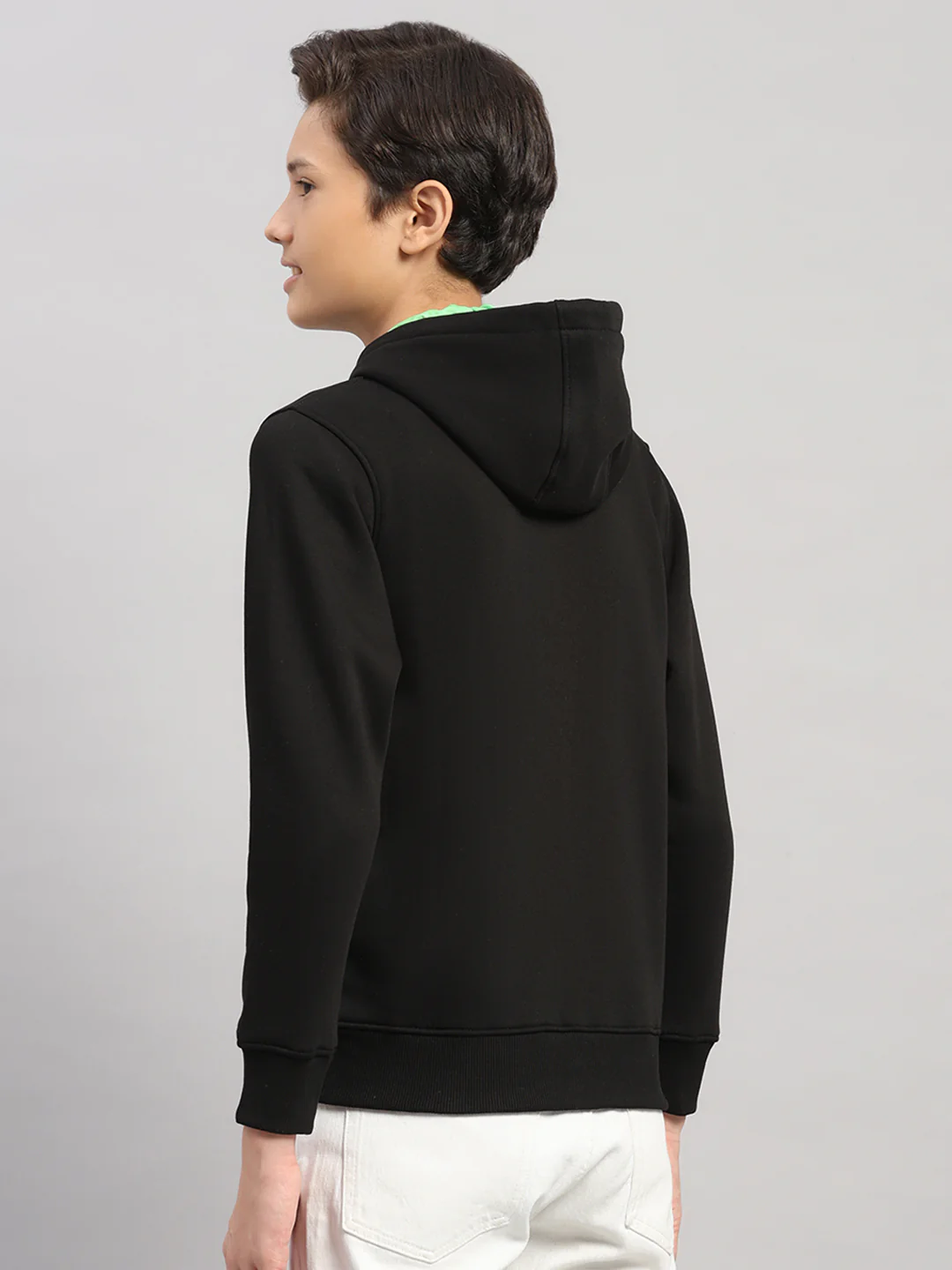 Boys Black Printed Hooded Full Sleeve Sweatshirt - Image 5