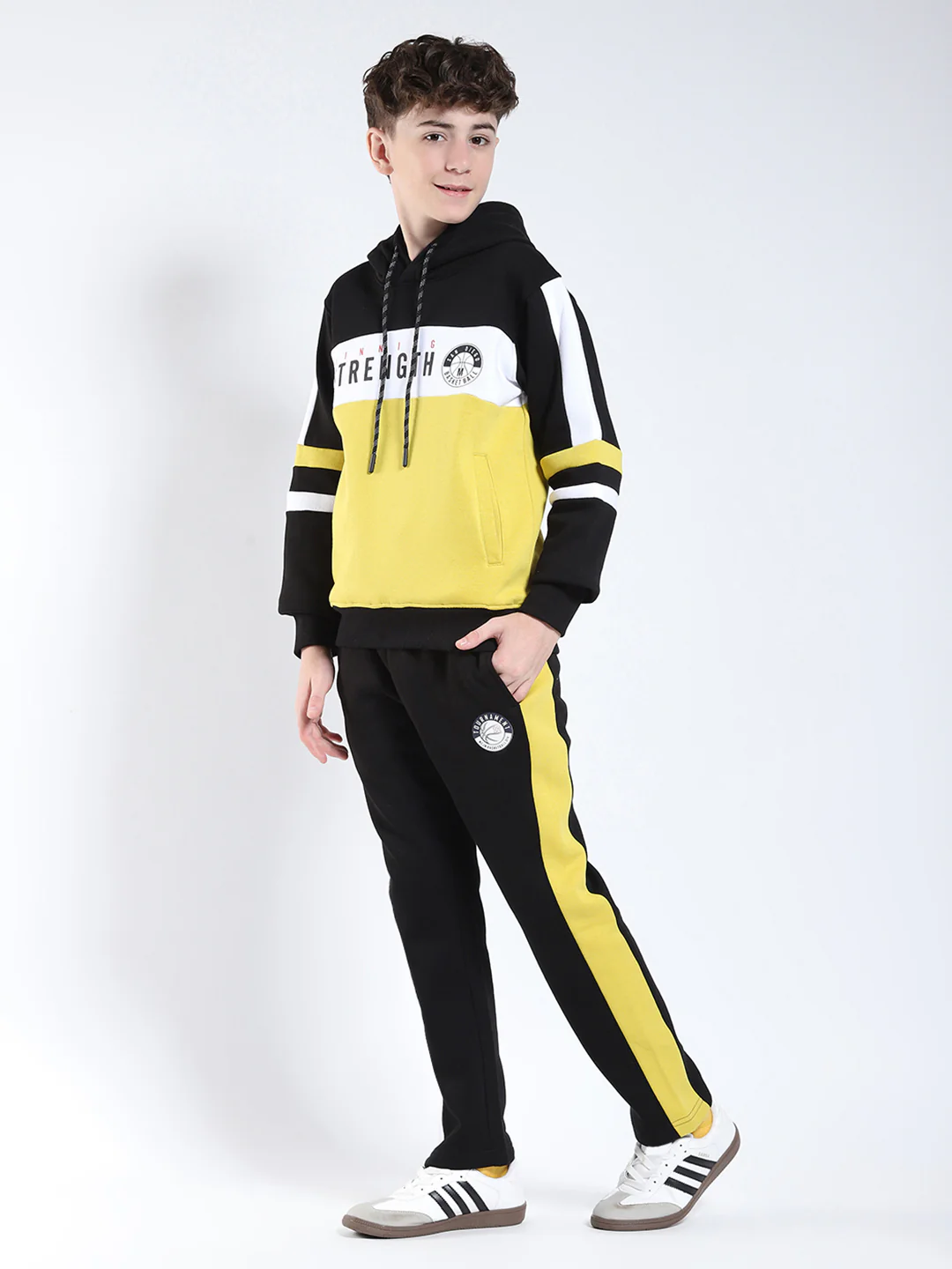 Boys Black Printed Hooded Full Sleeve Winter Tracksuit - Image 3