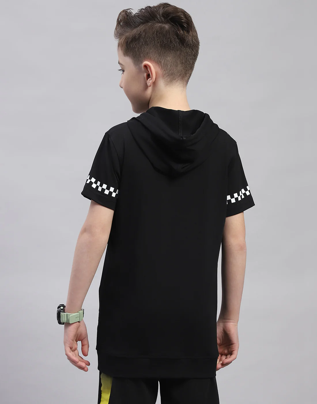 Boys Black Printed Hooded Half Sleeve T-Shirt - Image 5