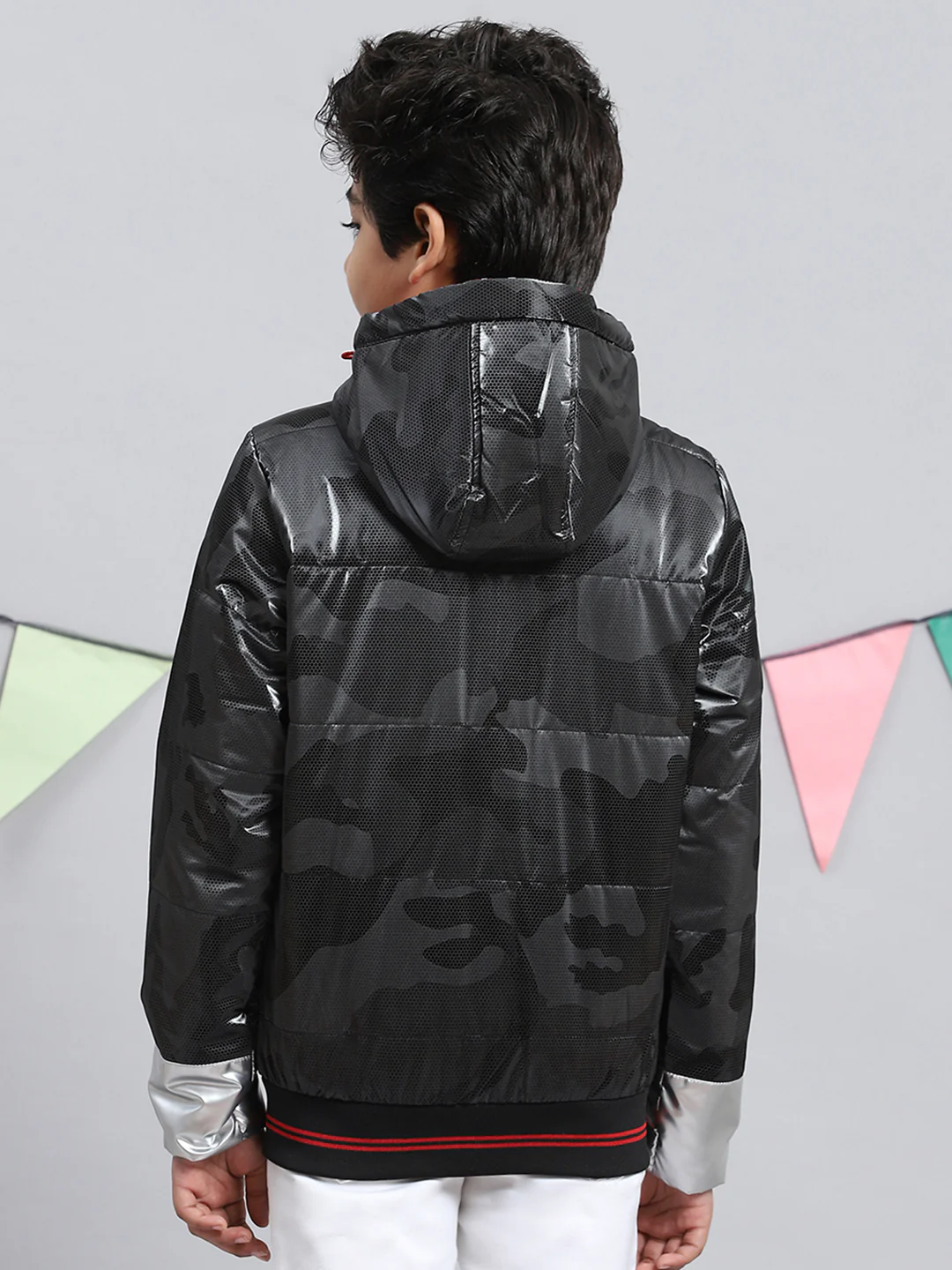 Boys Black Printed Jacket - Image 4