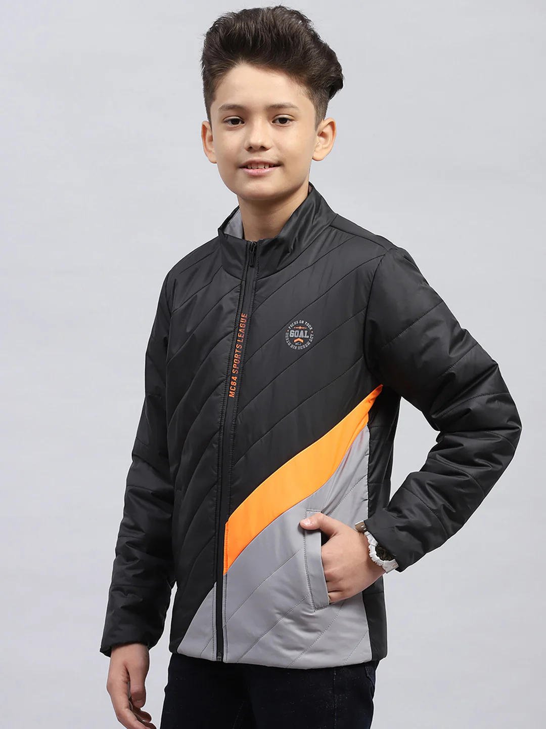 Boys Black Printed Mock Neck Full Sleeve Jacket - Image 3