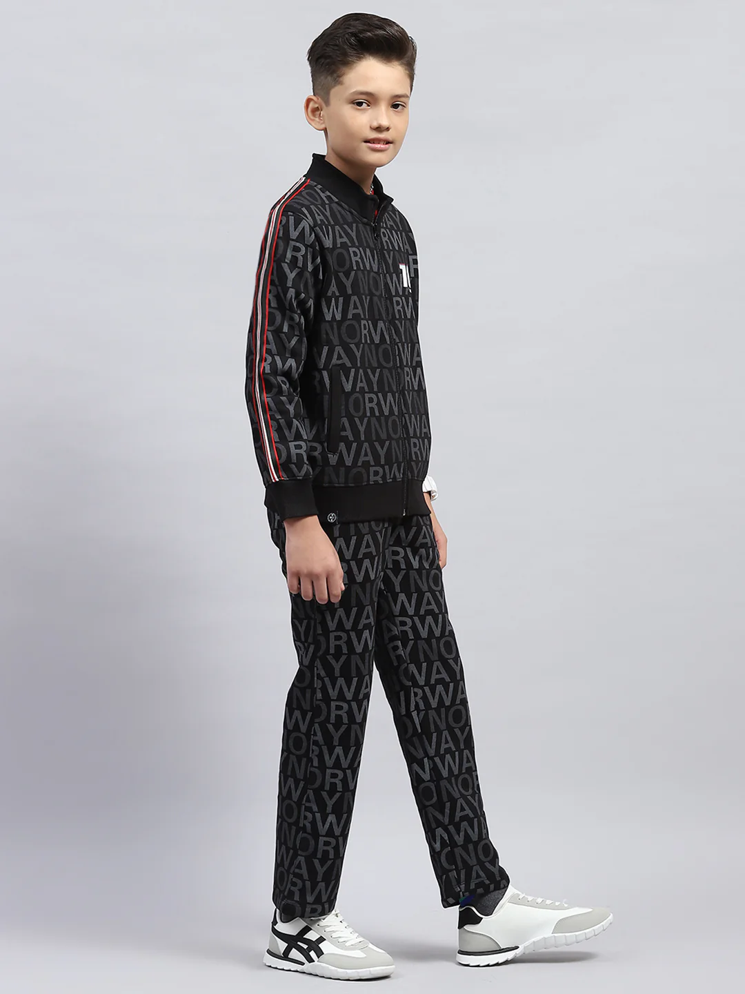 Boys Black Printed Mock Neck Full Sleeve Winter Tracksuit - Image 4