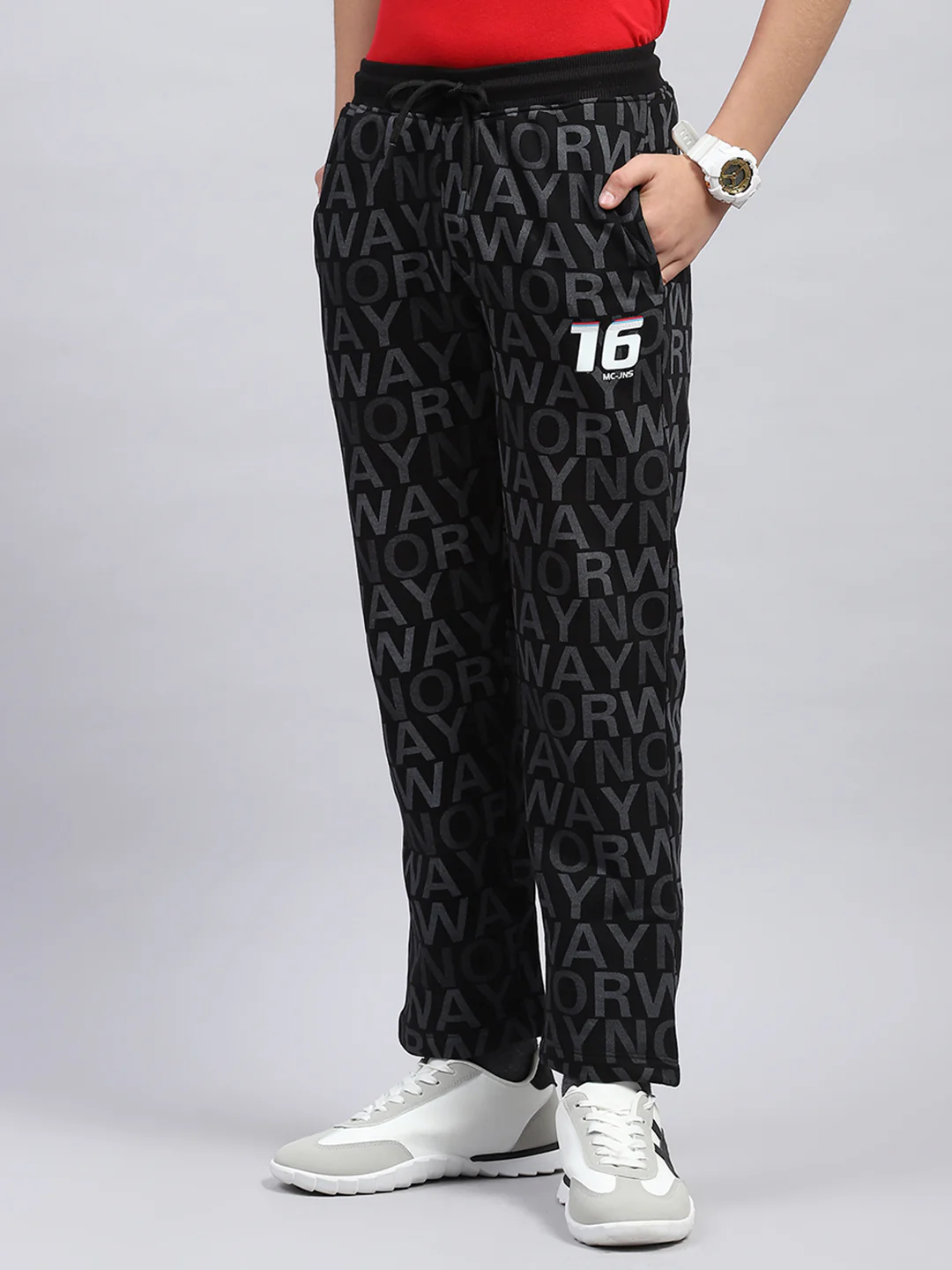 Boys Black Printed Mock Neck Full Sleeve Winter Tracksuit - Image 6