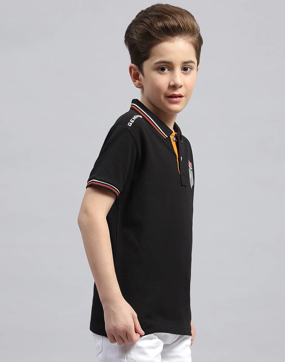 Boys Black Printed Polo Collar Half Sleeve T-Shirt - Image 4