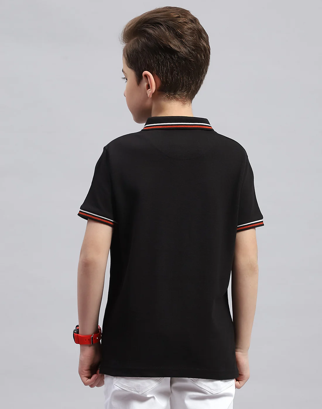 Boys Black Printed Polo Collar Half Sleeve T-Shirt - Image 5