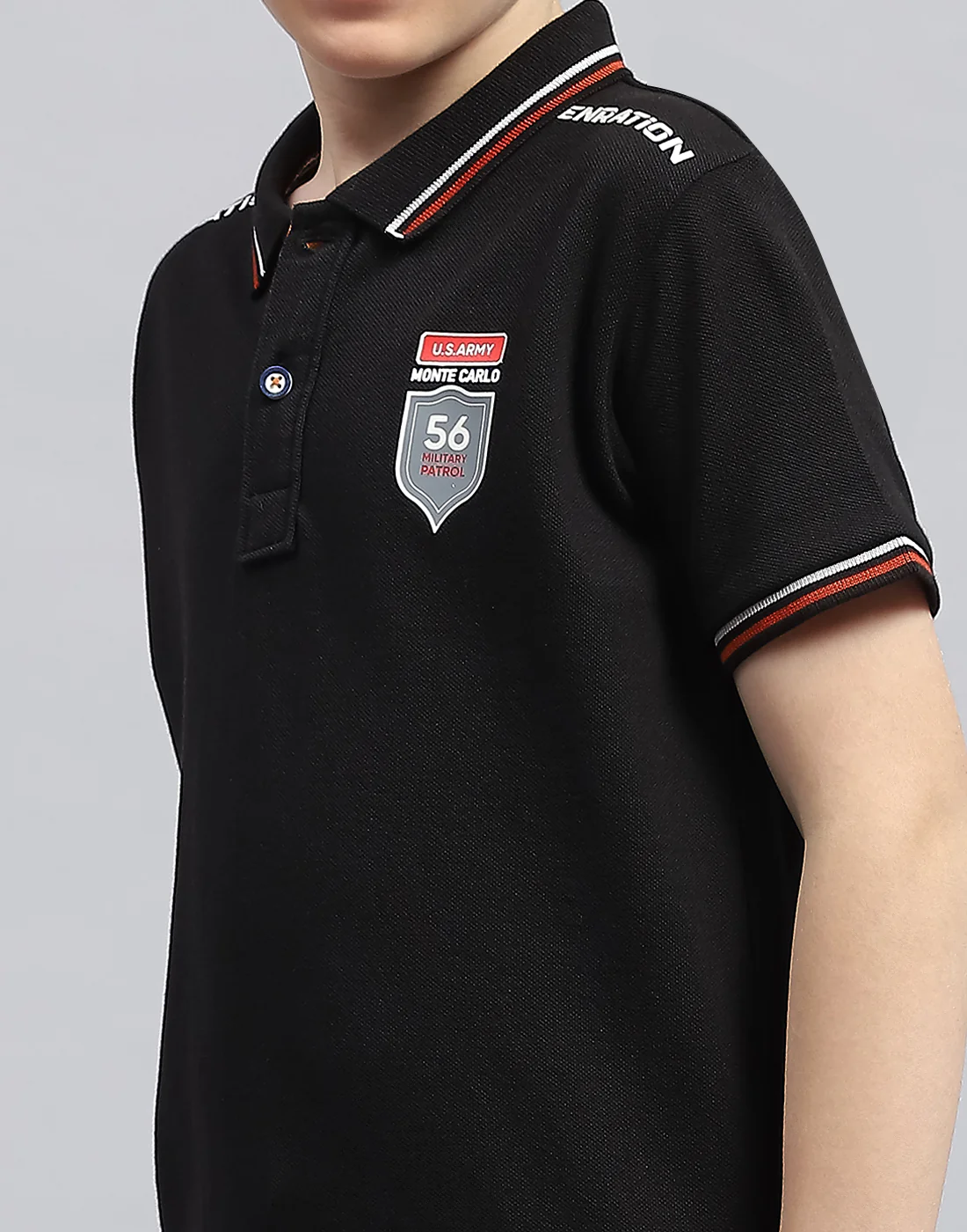 Boys Black Printed Polo Collar Half Sleeve T-Shirt - Image 6