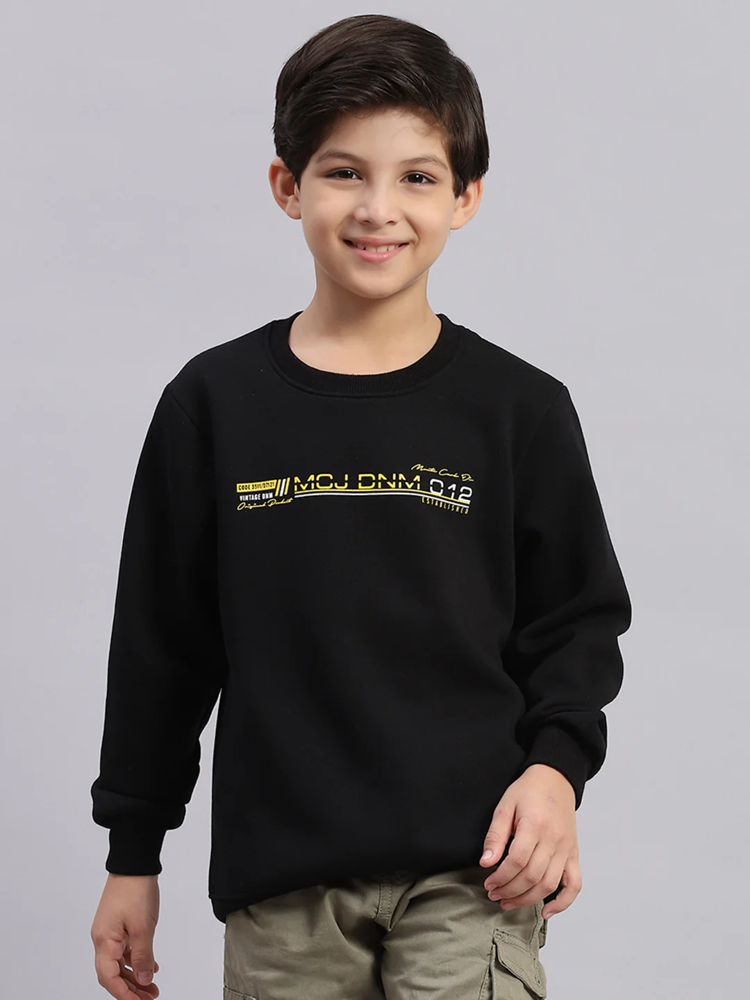 Boys Black Printed Round Neck Full Sleeve Sweatshirt - Image 2