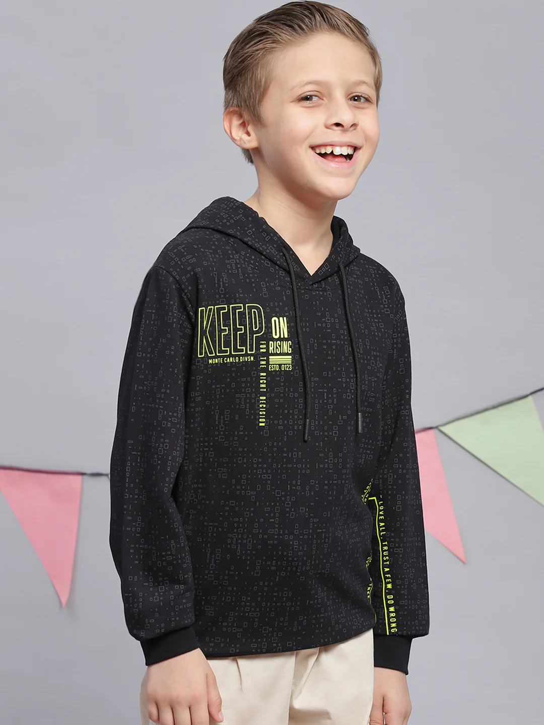 Boys Black Printed Round Neck Full Sleeve Sweatshirt - Image 6