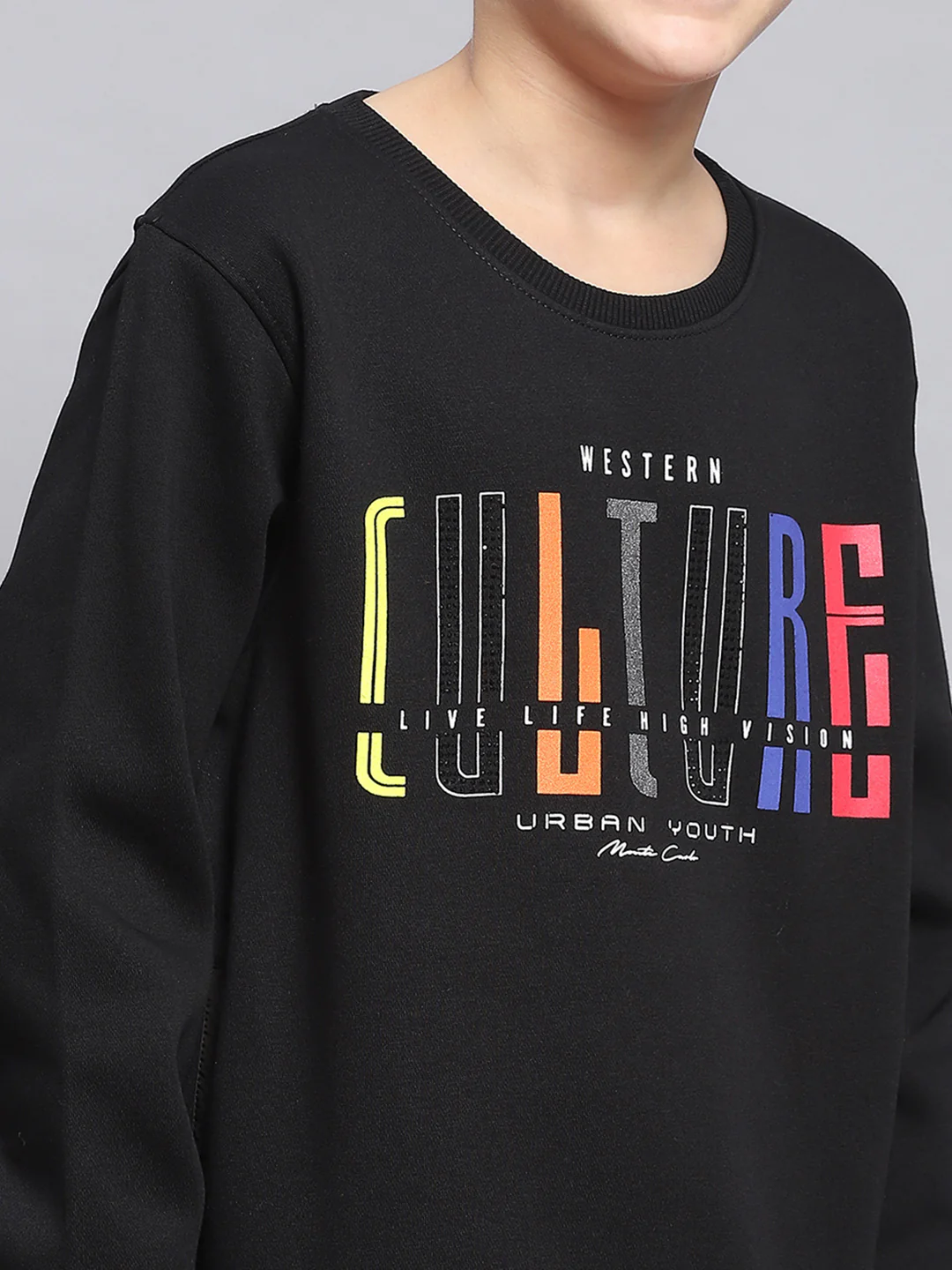 Boys Black Printed Round Neck Full Sleeve Sweatshirt - Image 6