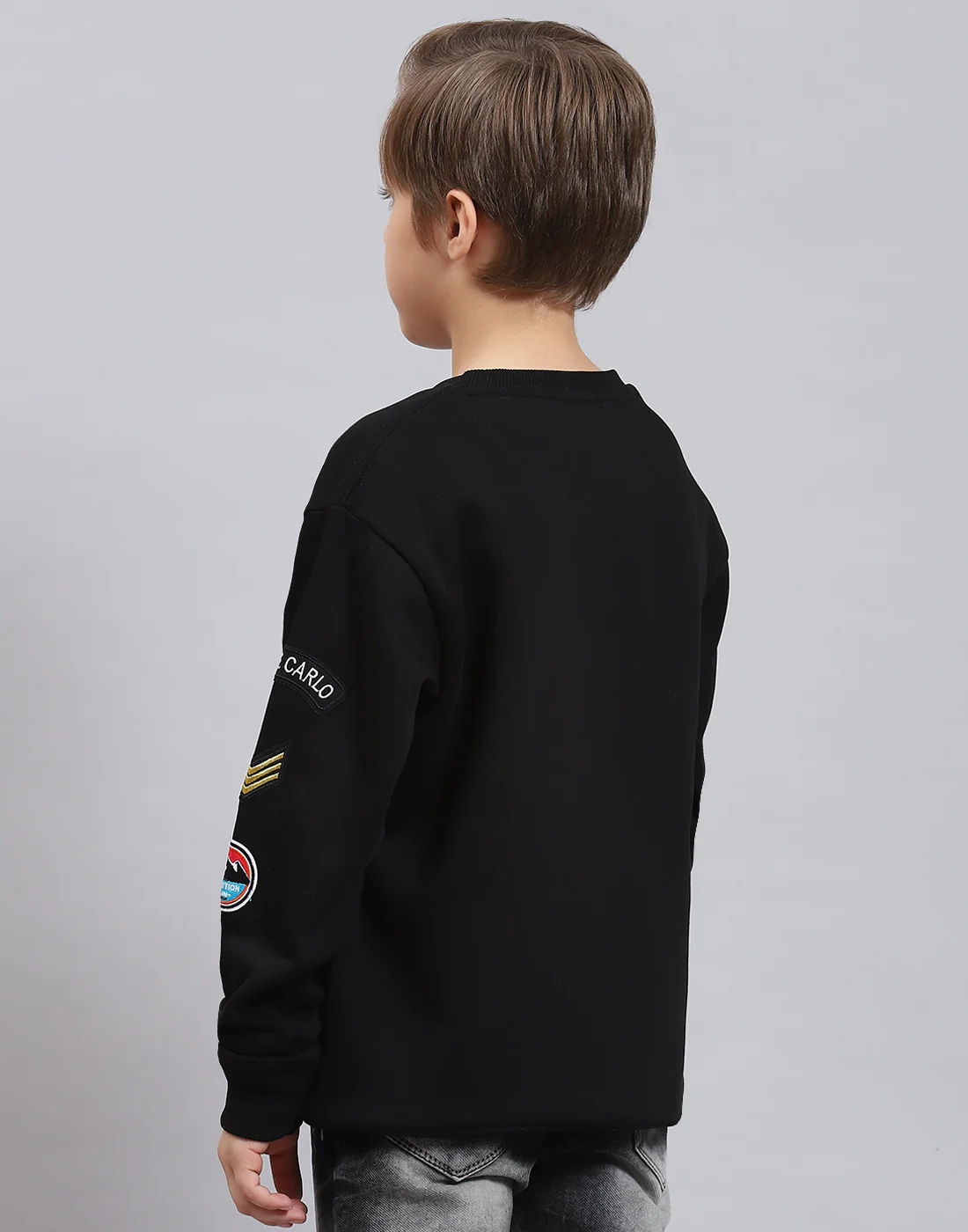 Boys Black Printed Round Neck Full Sleeve Sweatshirt - Image 5