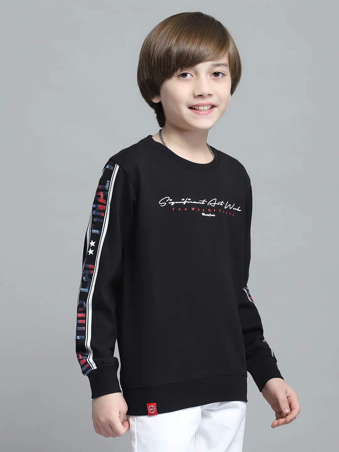 Boys Black Printed Round Neck Full Sleeve Sweatshirt - Image 4