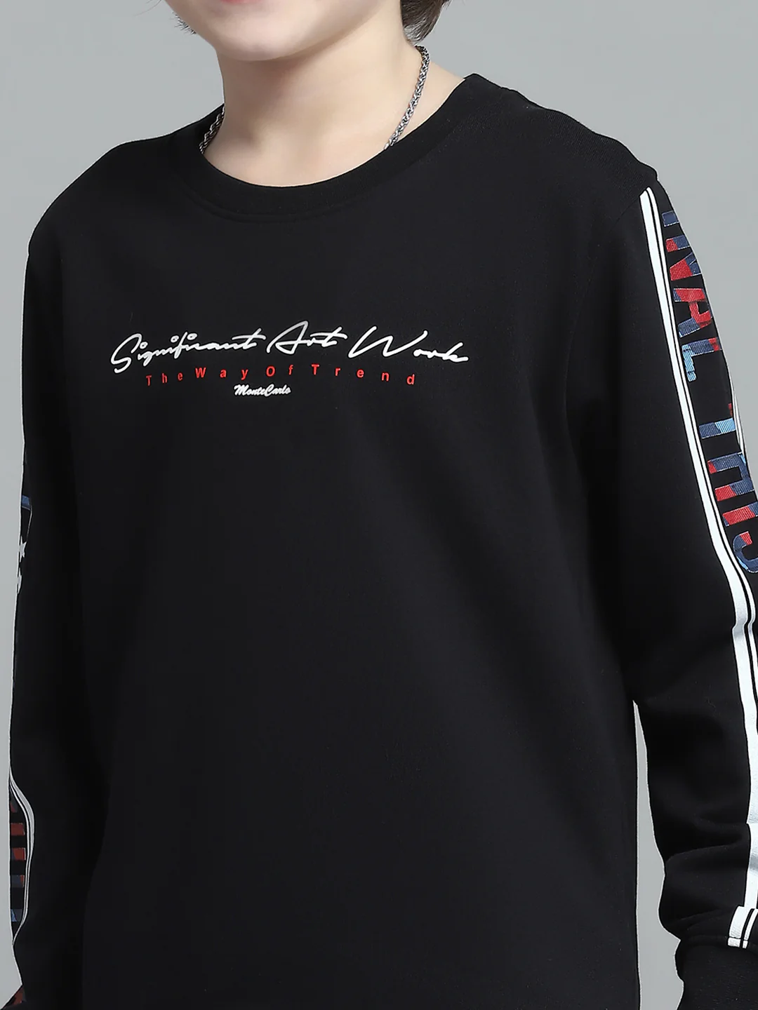 Boys Black Printed Round Neck Full Sleeve Sweatshirt - Image 6