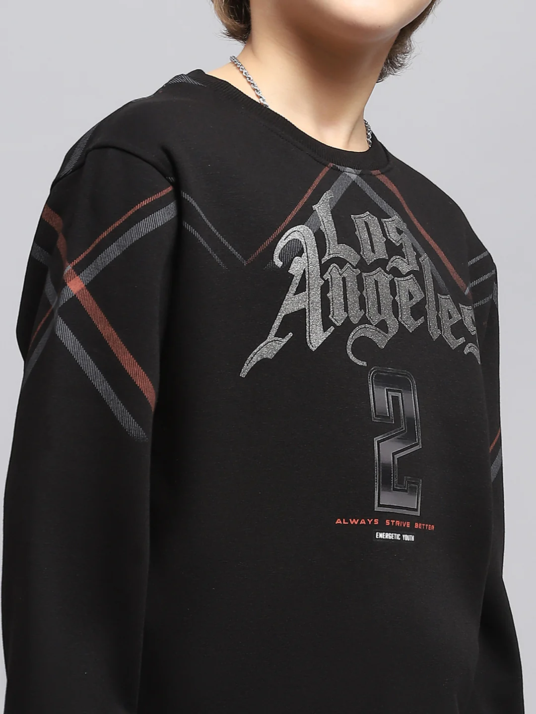 Boys Black Printed Round Neck Full Sleeve Sweatshirt - Image 6