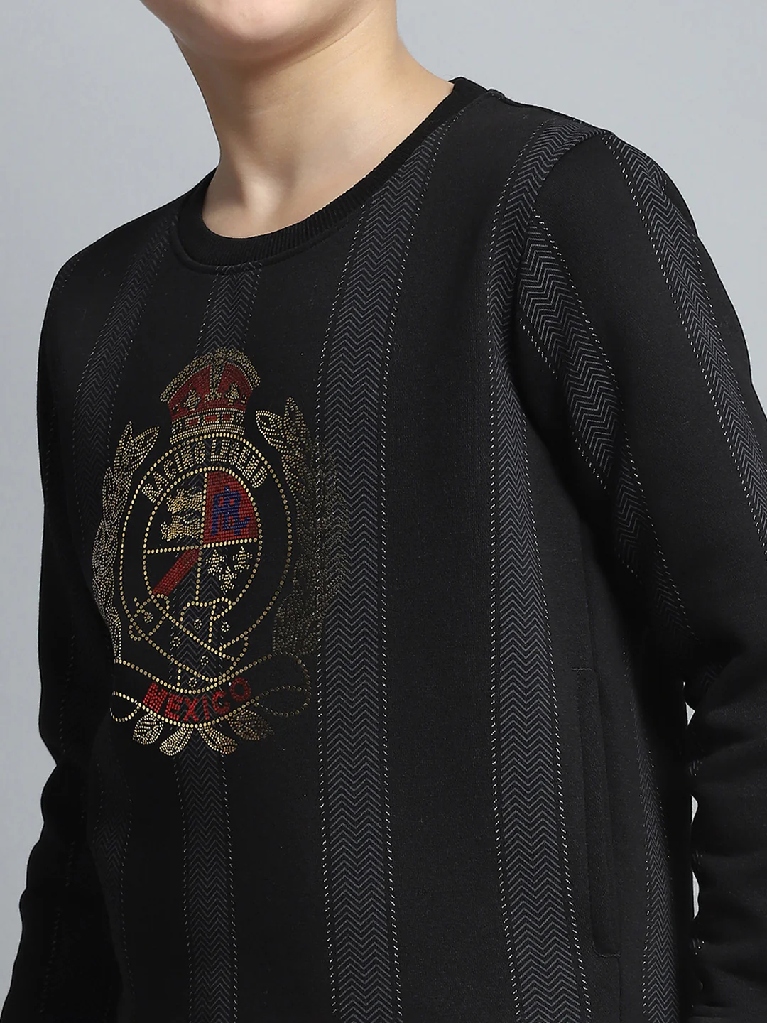 Boys Black Printed Round Neck Full Sleeve Sweatshirt - Image 6