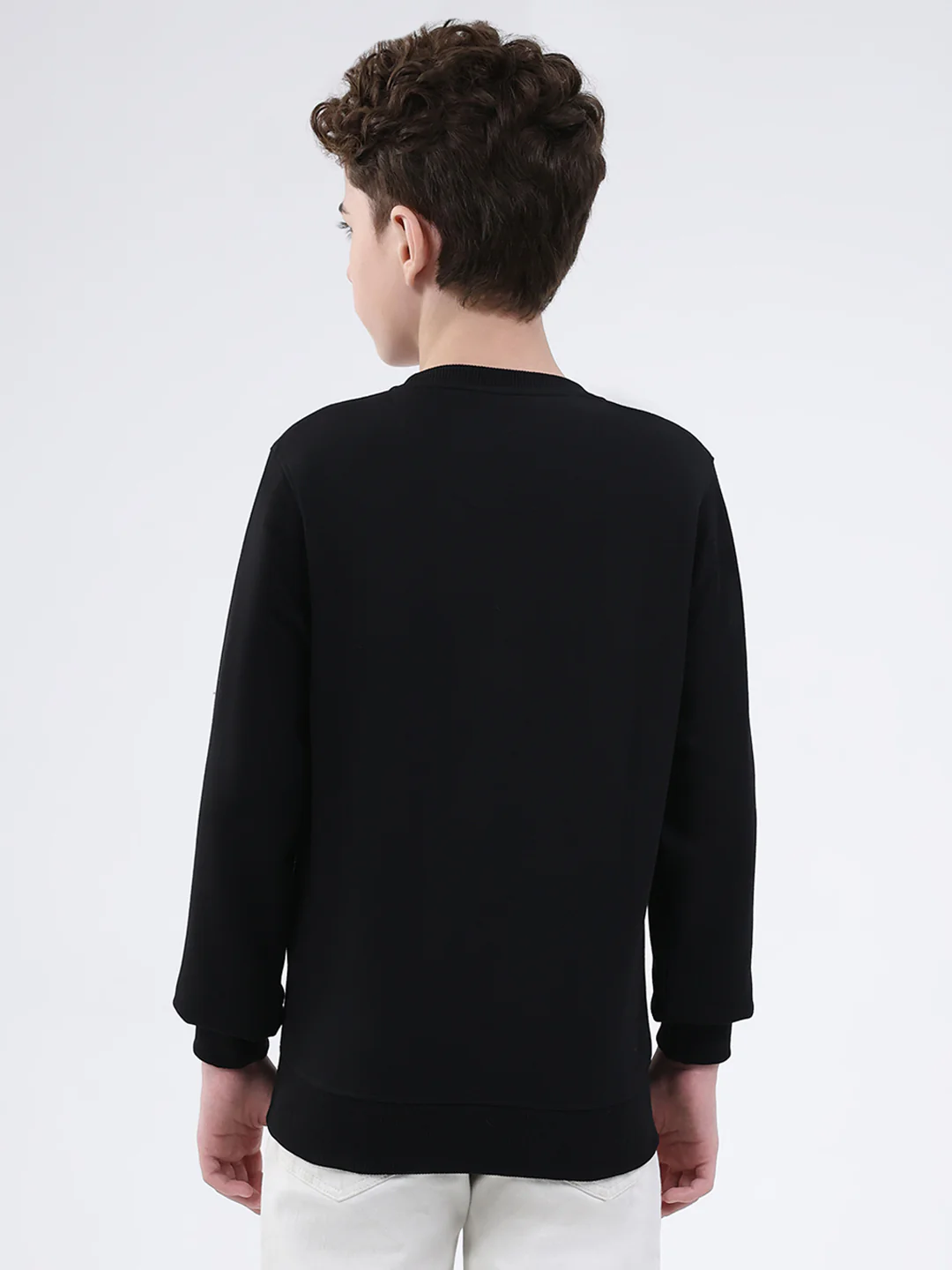 Boys Black Printed Round Neck Full Sleeve Sweatshirt - Image 5