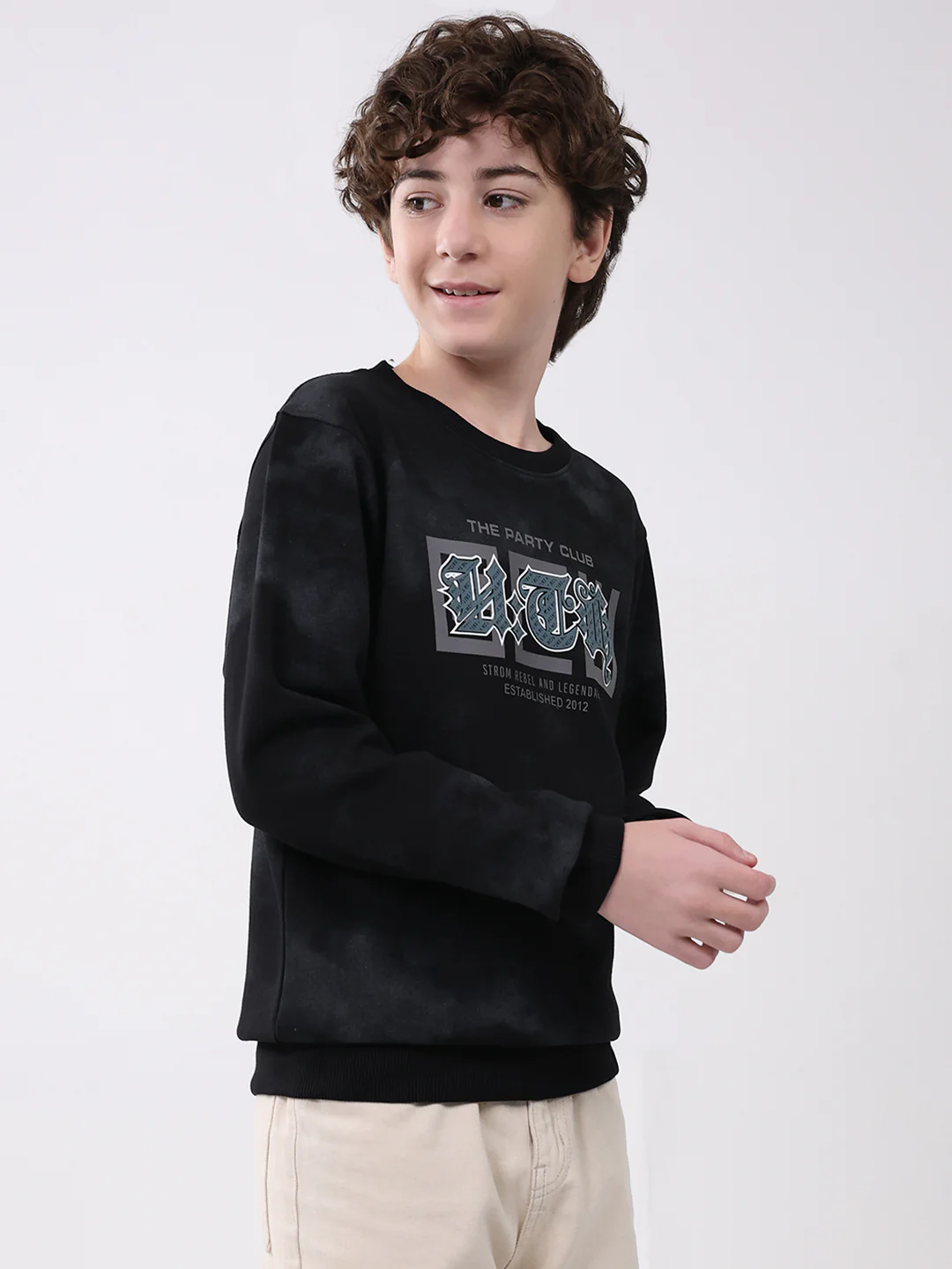 Boys Black Printed Round Neck Full Sleeve Sweatshirt - Image 4