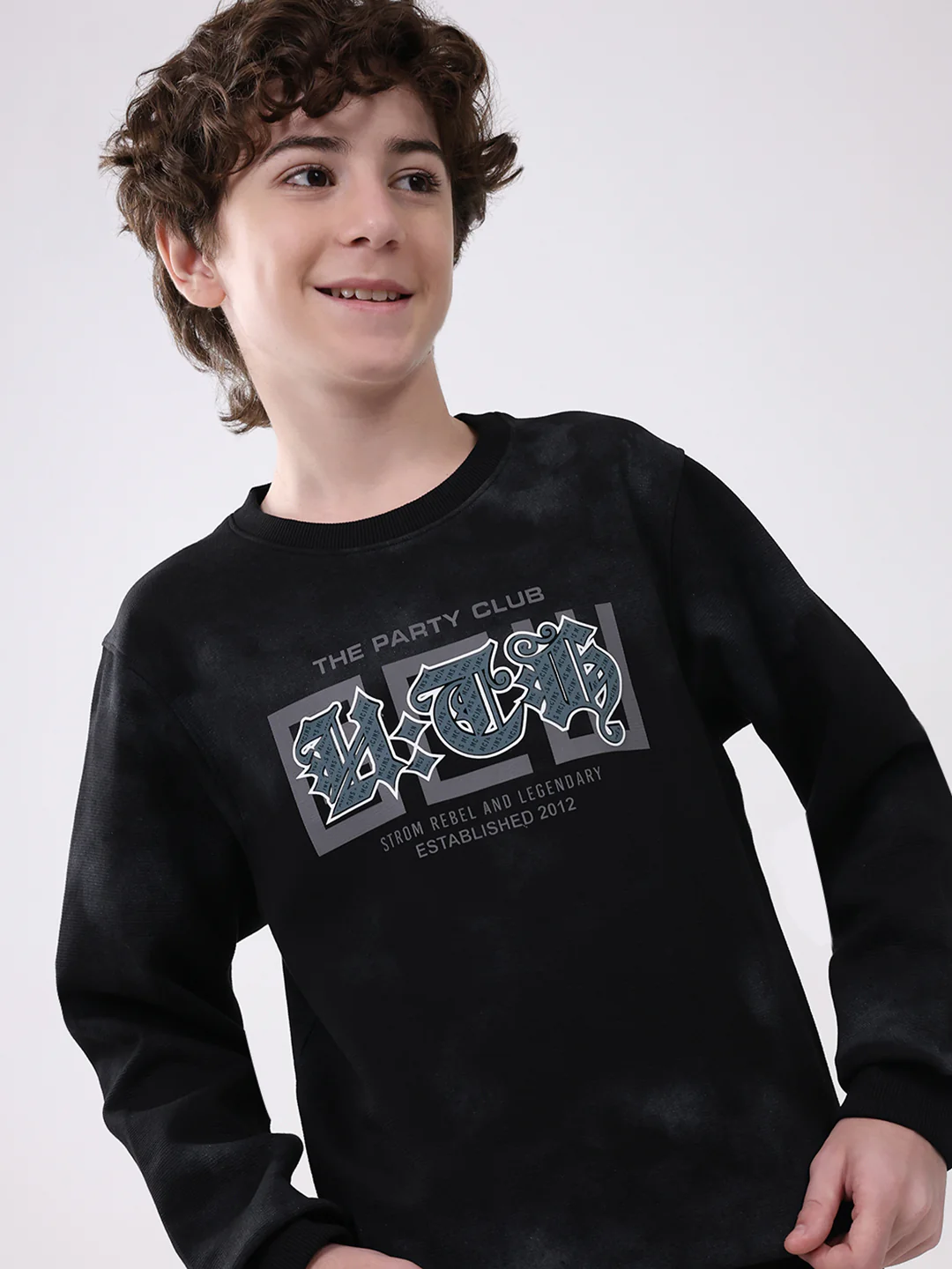 Boys Black Printed Round Neck Full Sleeve Sweatshirt - Image 6