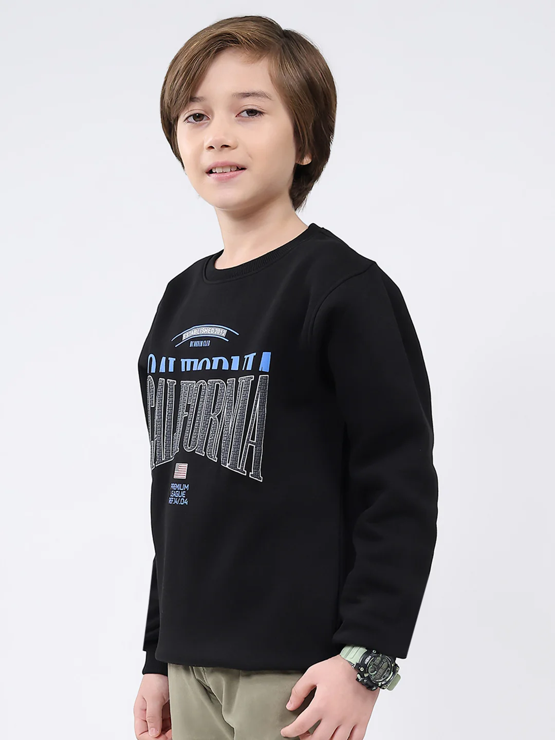 Boys Black Printed Round Neck Full Sleeve Sweatshirt - Image 3