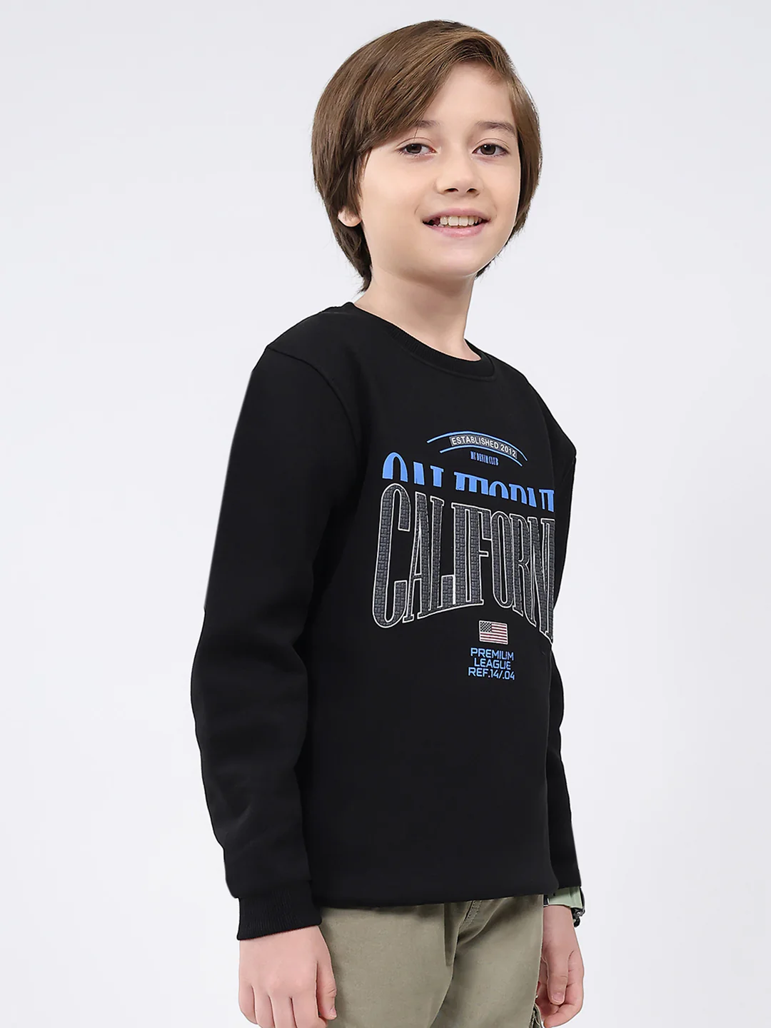 Boys Black Printed Round Neck Full Sleeve Sweatshirt - Image 4
