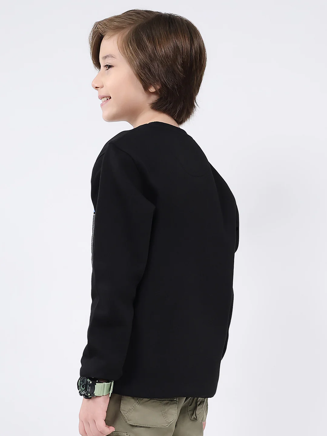 Boys Black Printed Round Neck Full Sleeve Sweatshirt - Image 5