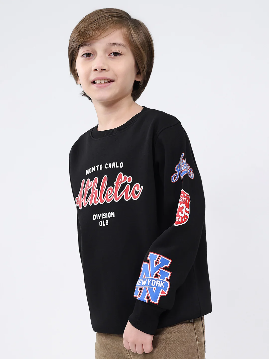 Boys Black Printed Round Neck Full Sleeve Sweatshirt - Image 3