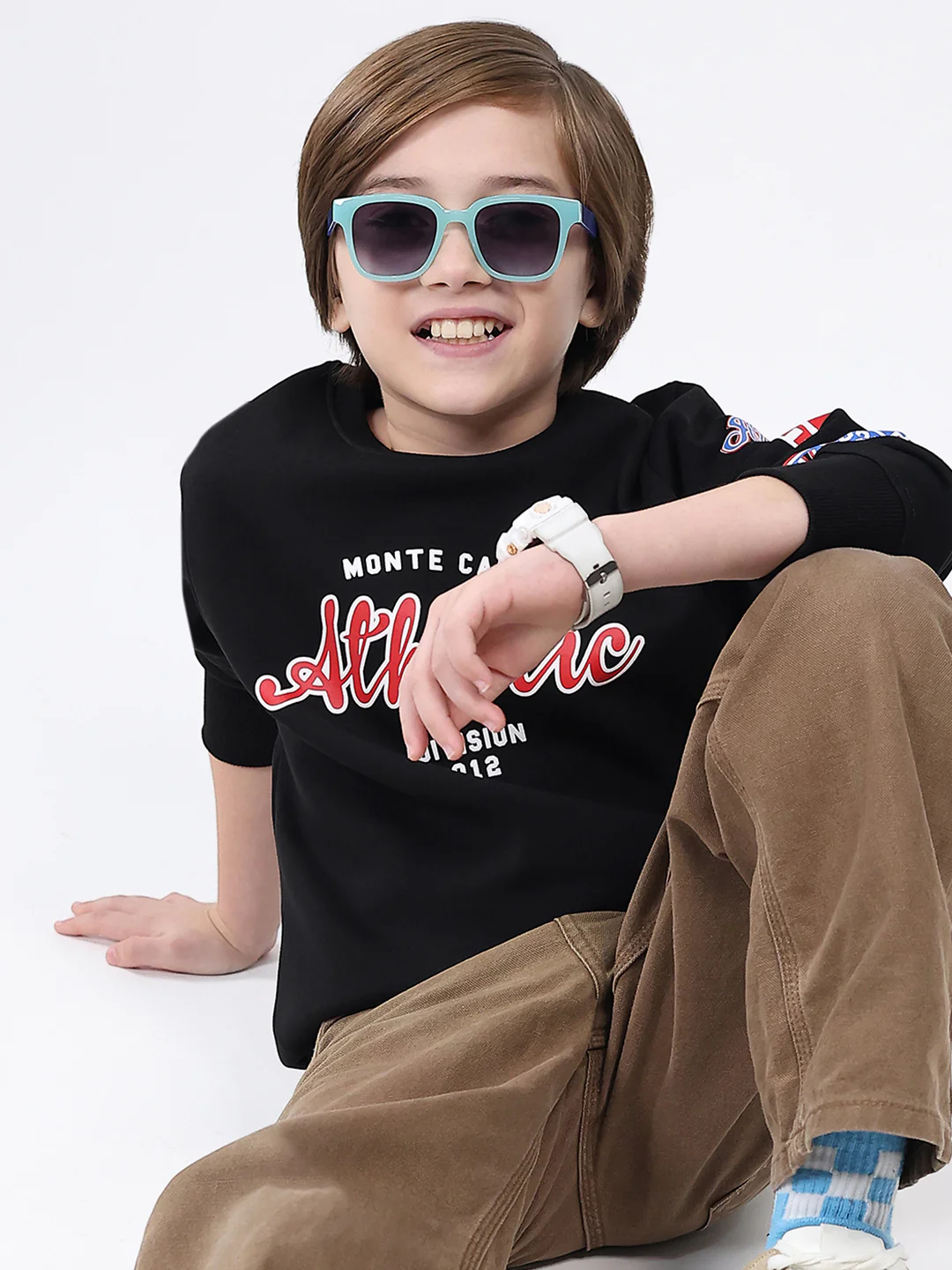 Boys Black Printed Round Neck Full Sleeve Sweatshirt - Image 6