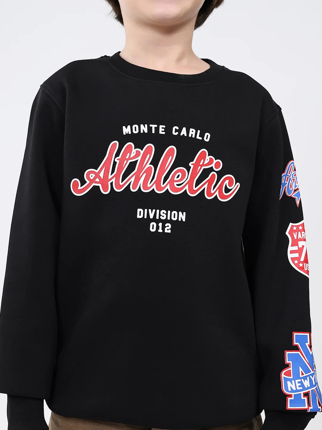 Boys Black Printed Round Neck Full Sleeve Sweatshirt - Image 7