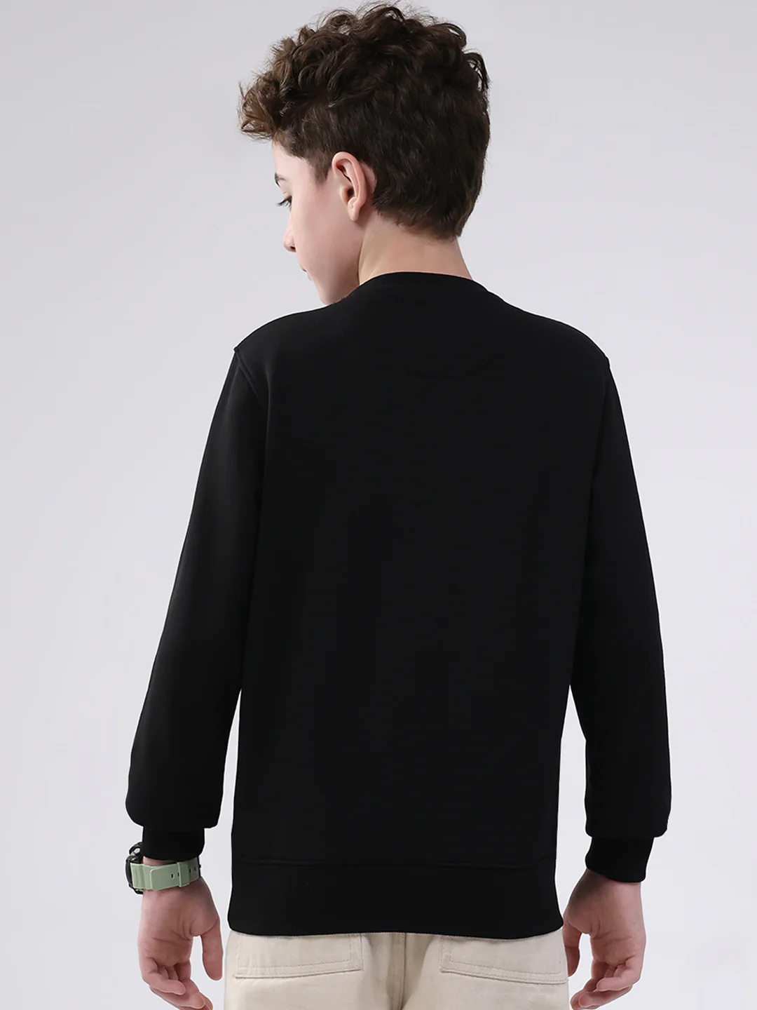 Boys Black Printed Round Neck Full Sleeve Sweatshirt - Image 5