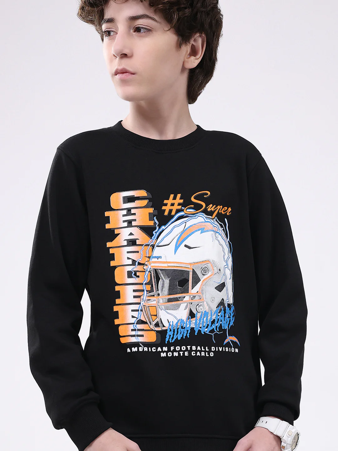 Boys Black Printed Round Neck Full Sleeve Sweatshirt - Image 6