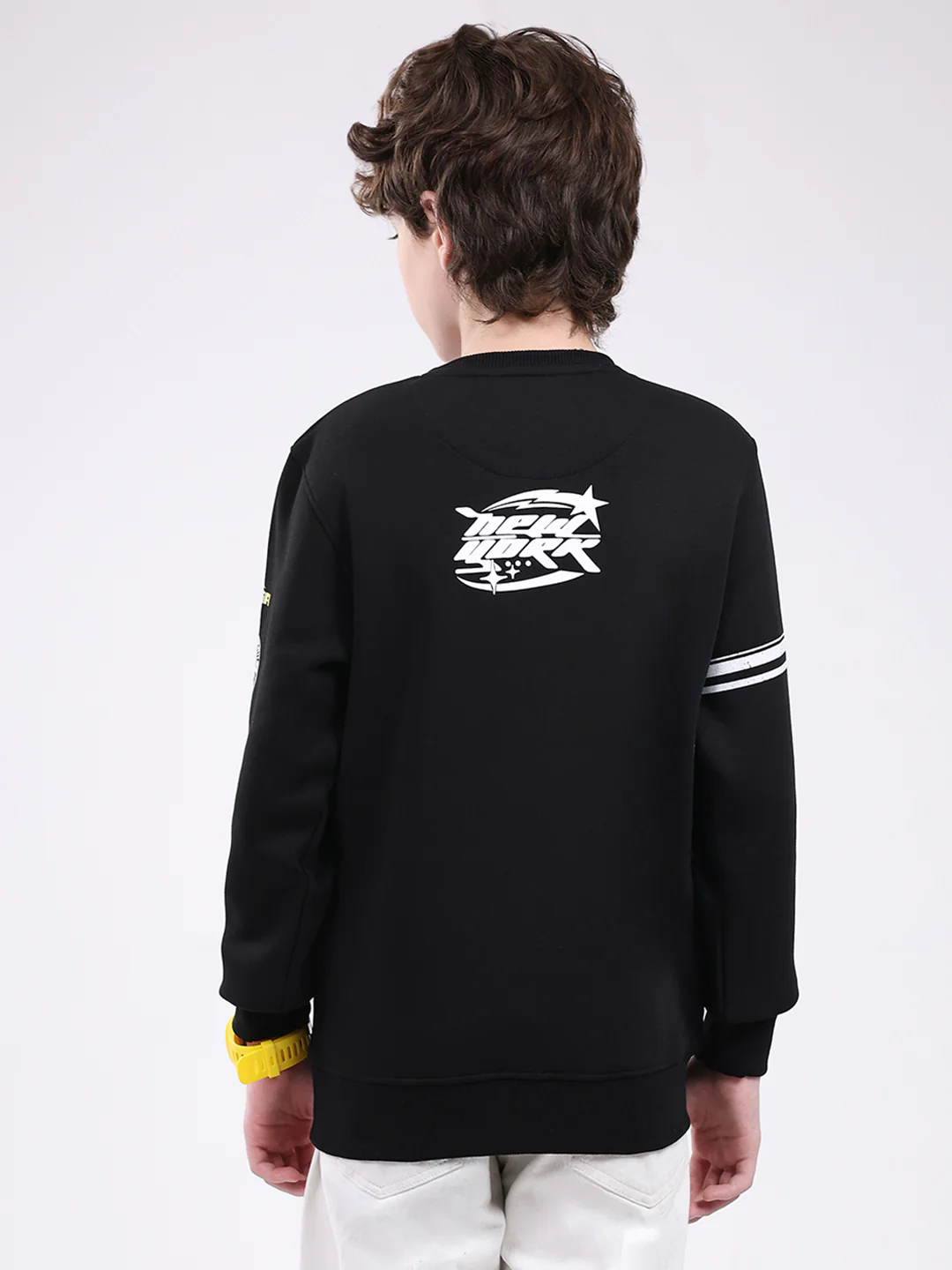 Boys Black Printed Round Neck Full Sleeve Sweatshirt - Image 5