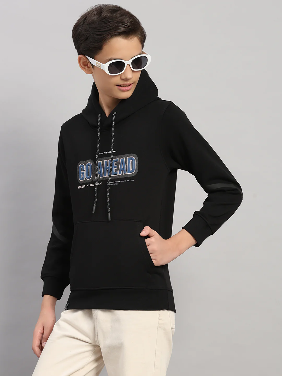 Boys Black Printed Round Neck Full Sleeve Sweatshirt - Image 6