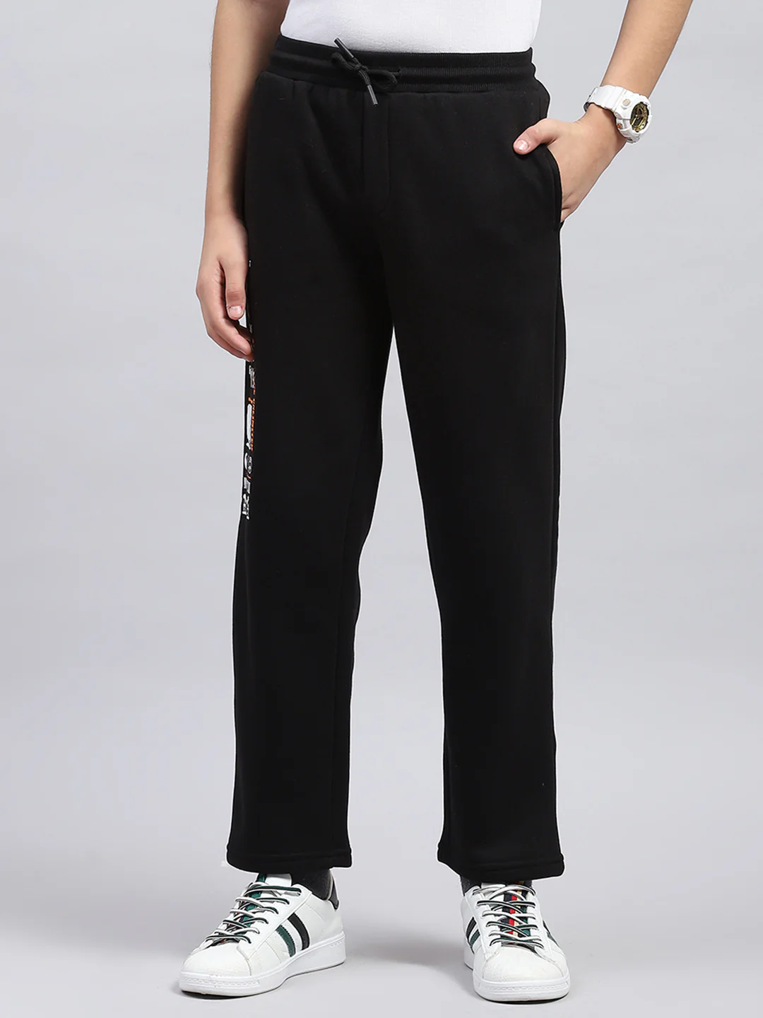 Boys Black Printed Round Neck Full Sleeve Tracksuit - Image 7