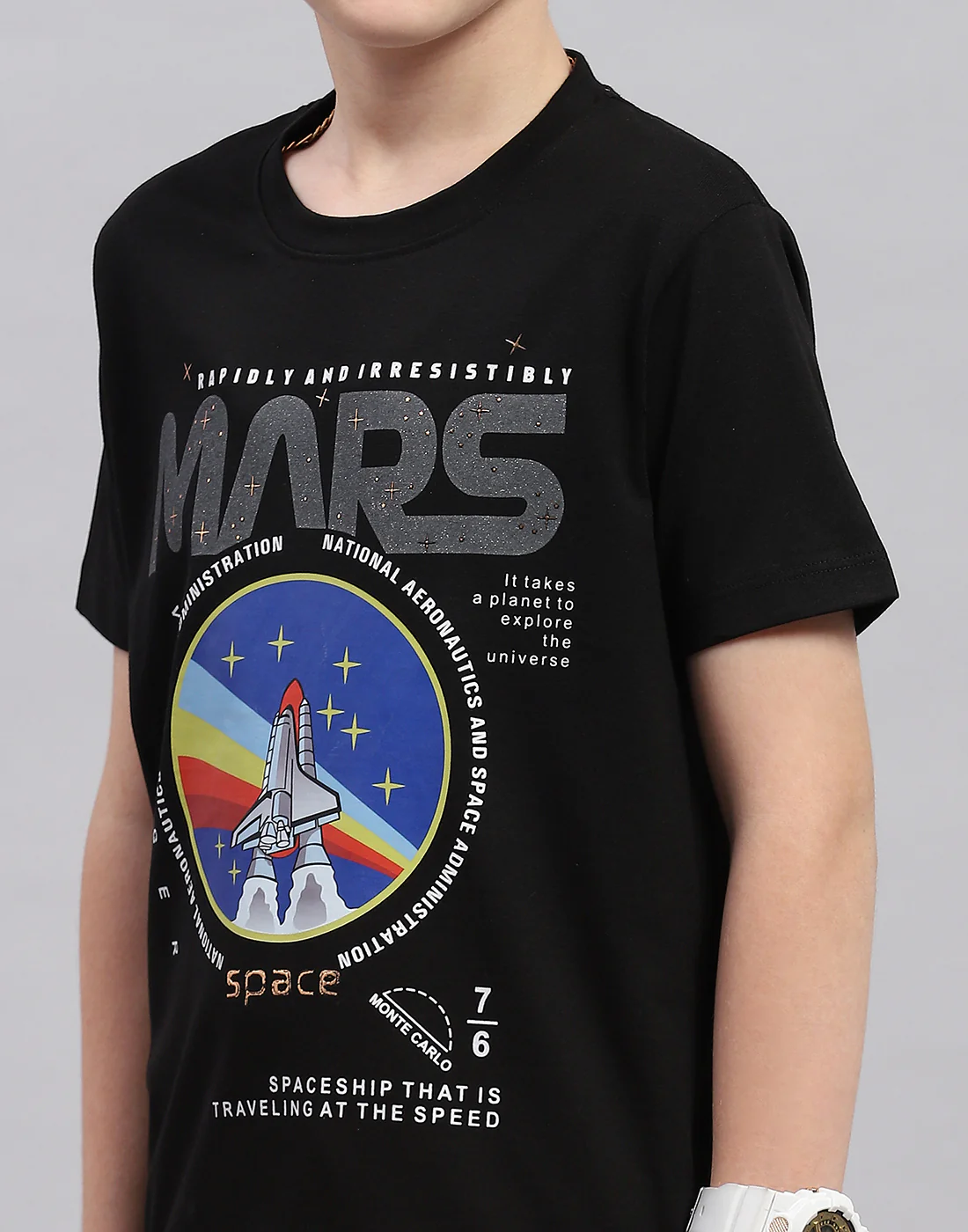 Boys Black Printed Round Neck Half Sleeve Bermuda Set - Image 6