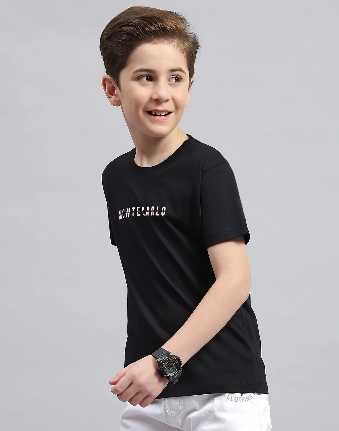 Boys Black Printed Round Neck Half Sleeve T-Shirt - Image 3