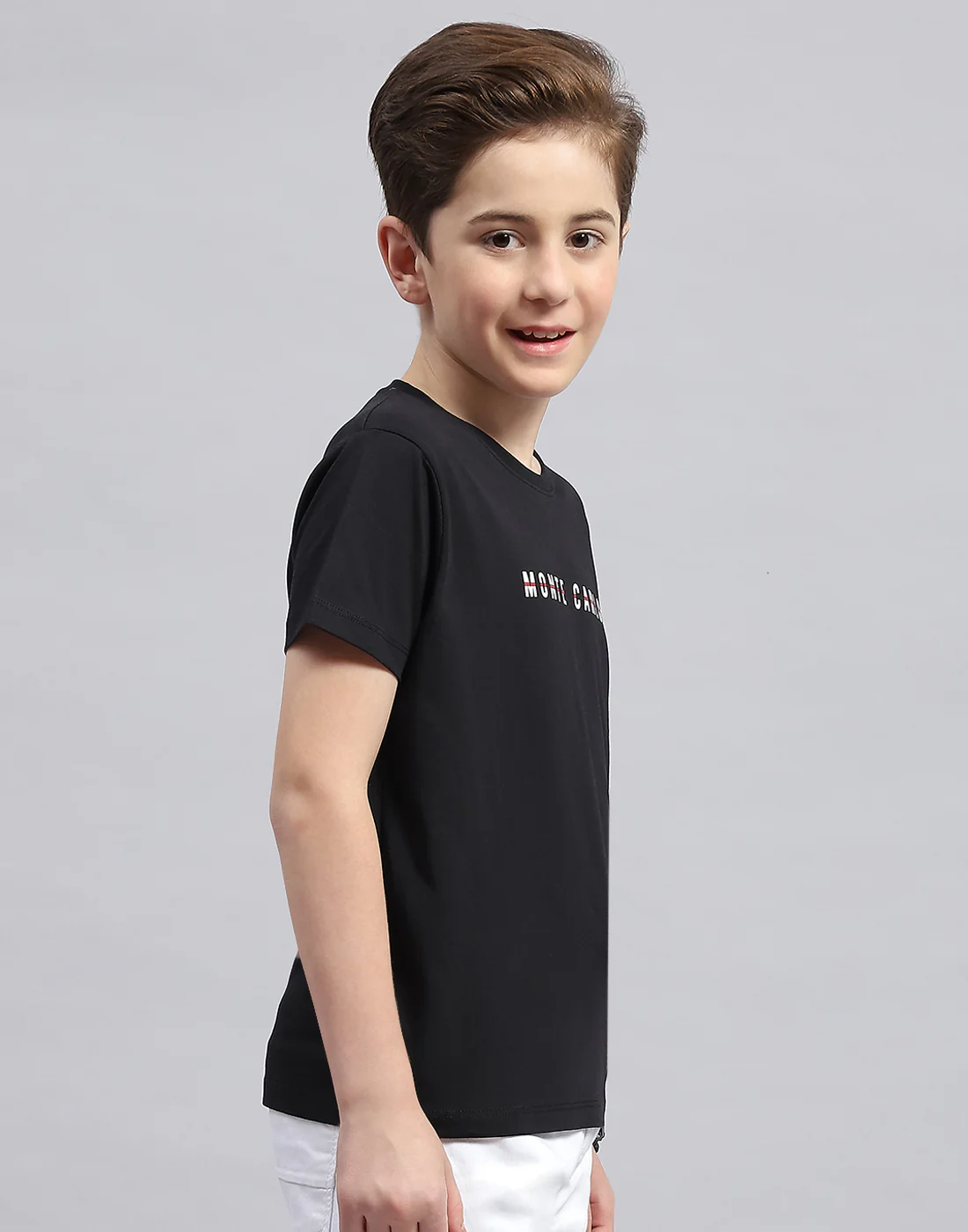 Boys Black Printed Round Neck Half Sleeve T-Shirt - Image 4